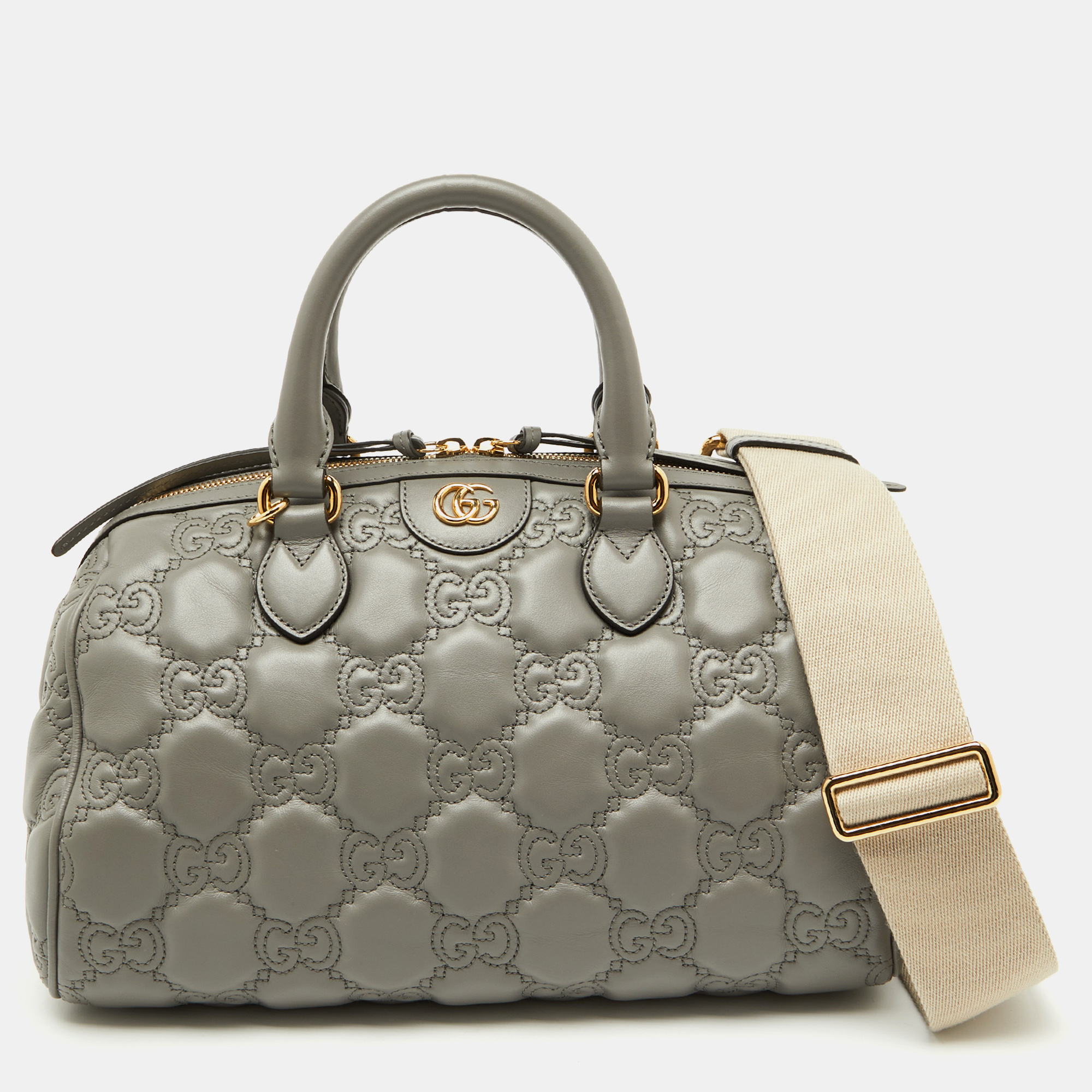 

Gucci Grey Leather GG Matelassé Medium Bowler Bag