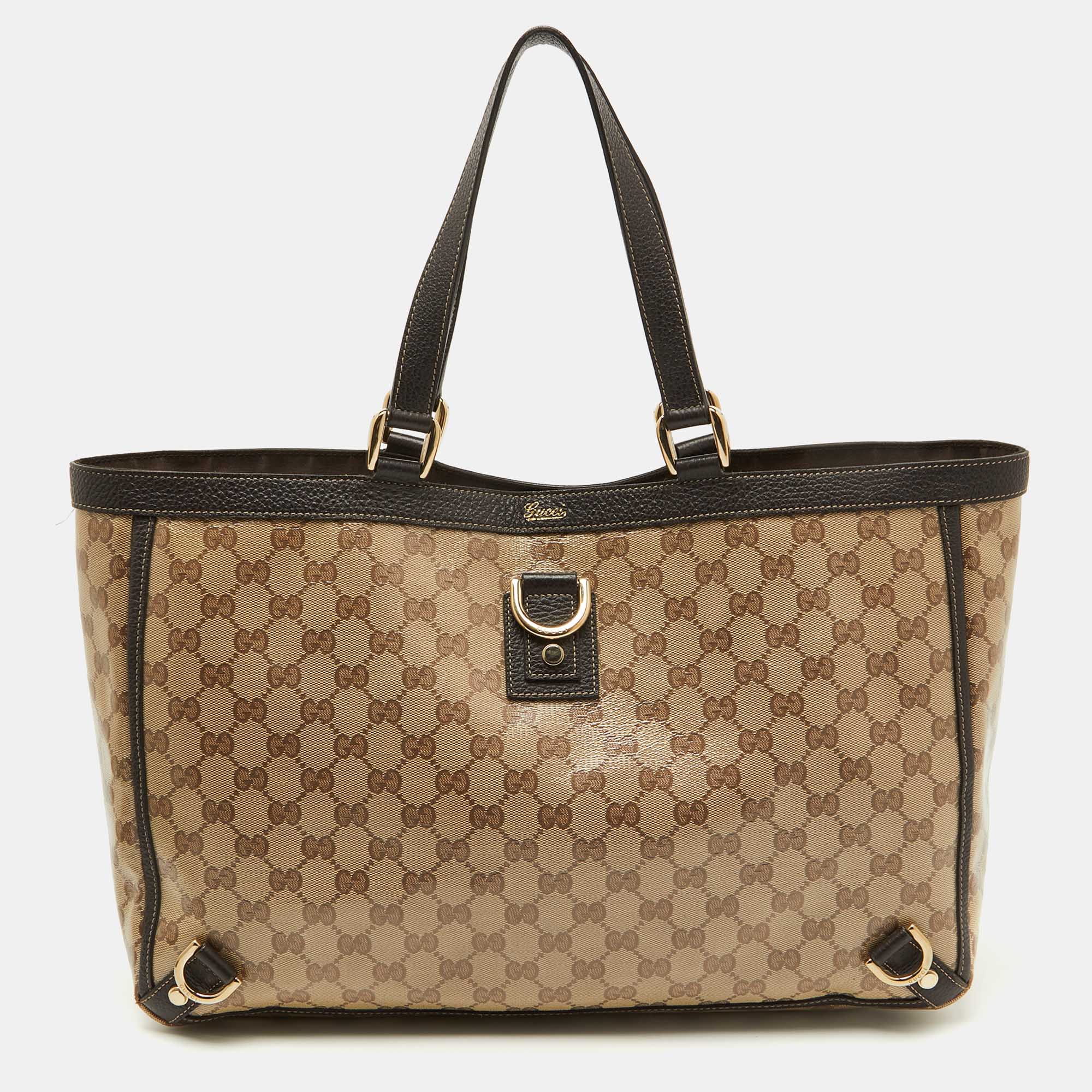 

Gucci Beige/Brown GG Supreme Canvas and Leather Abbey D-Ring Tote