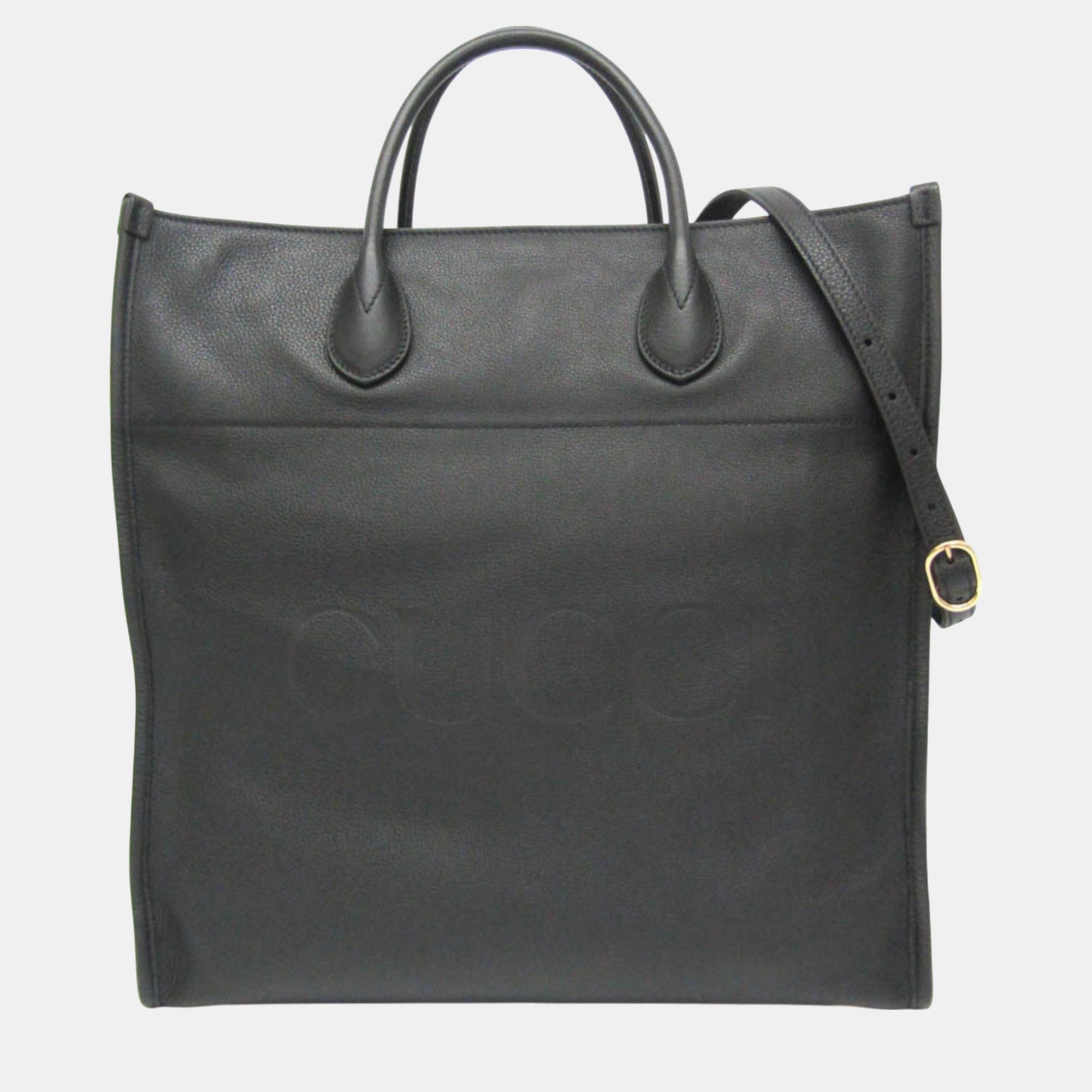 

Gucci Black Leather Logo Tote Bag