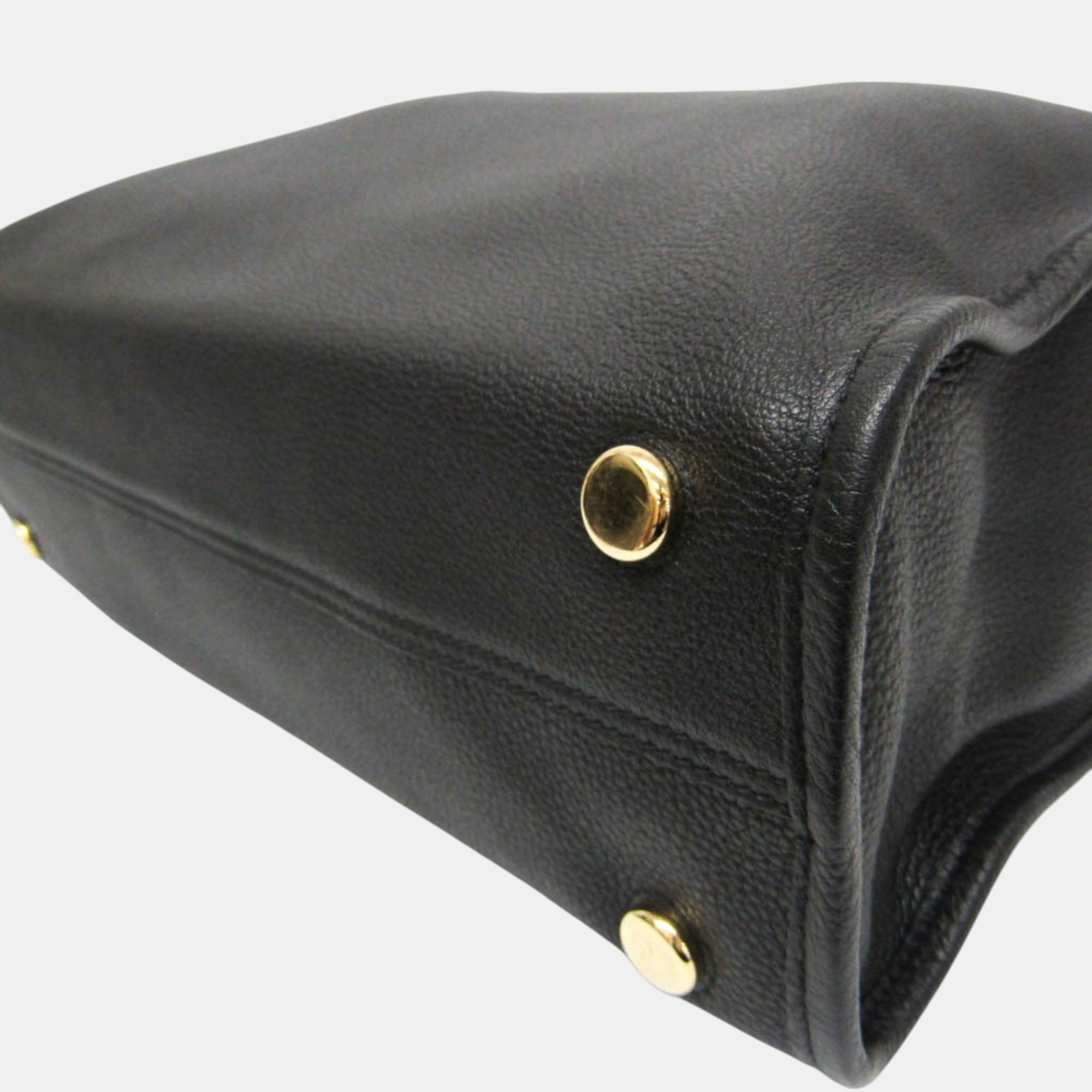Gucci Black Logo Medium Leather Tote Bag 