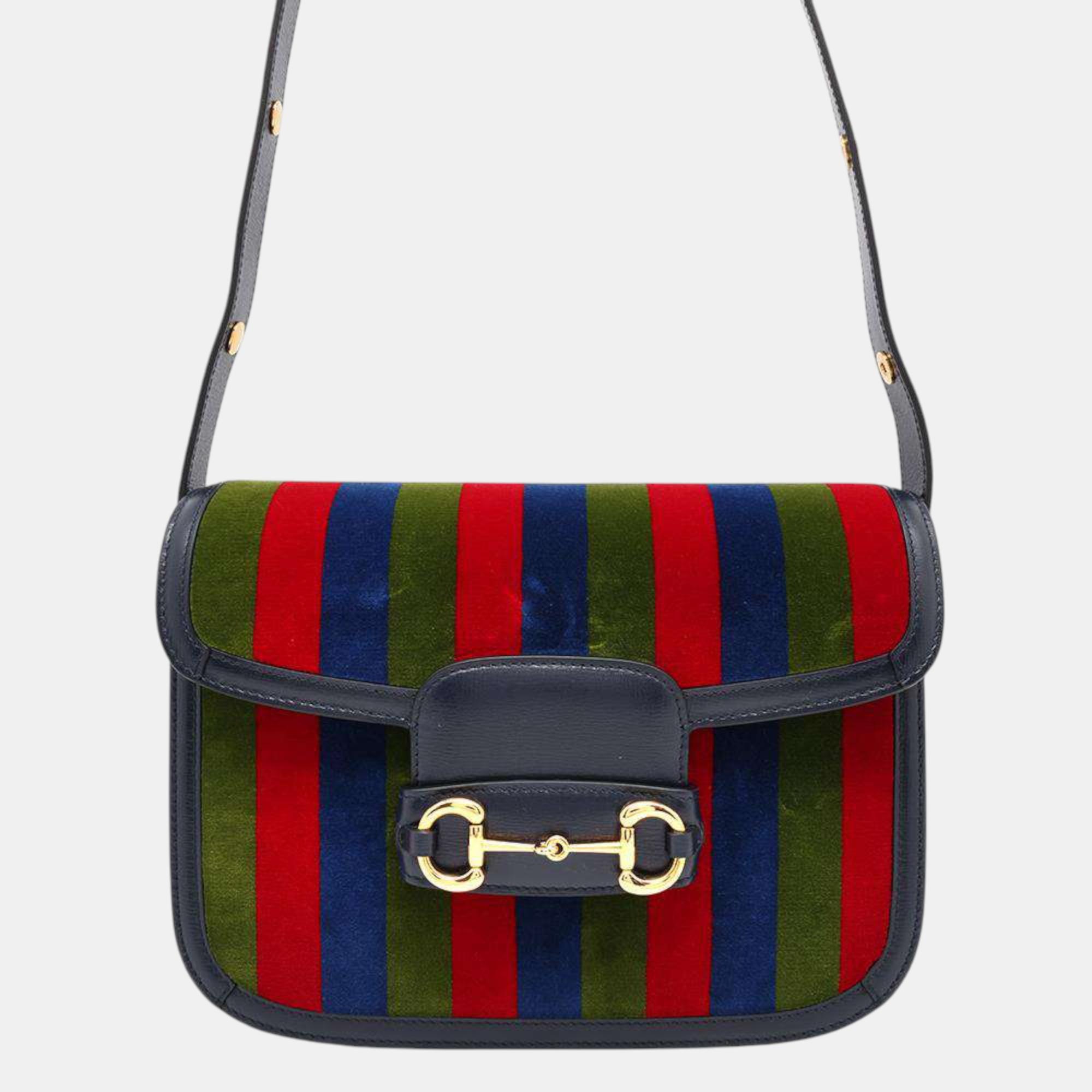 

Gucci Horsebit Shoulder Bag Navy/Multicolor Suede Leather