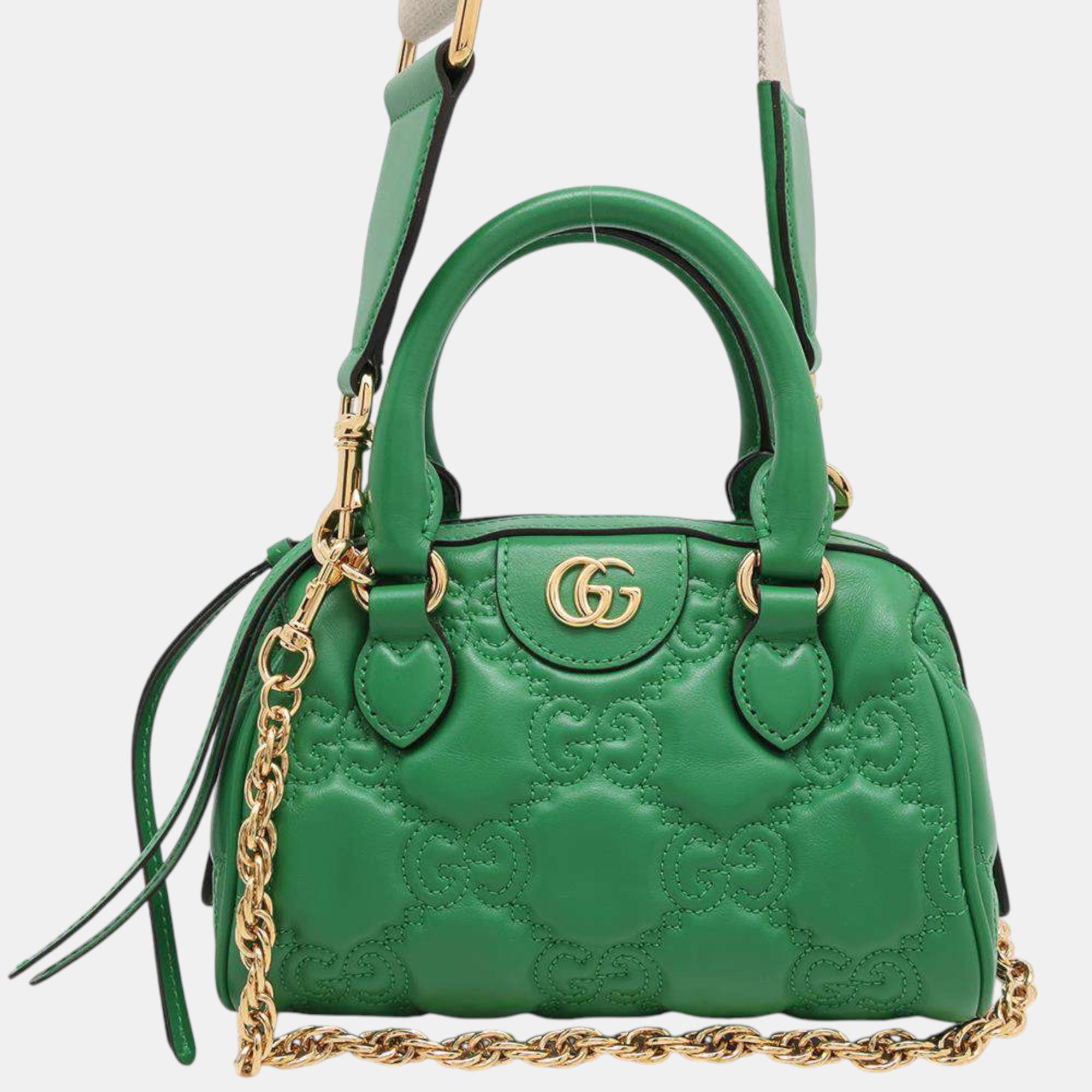 

Gucci Green Leather Matelasse Mini Boston Bag