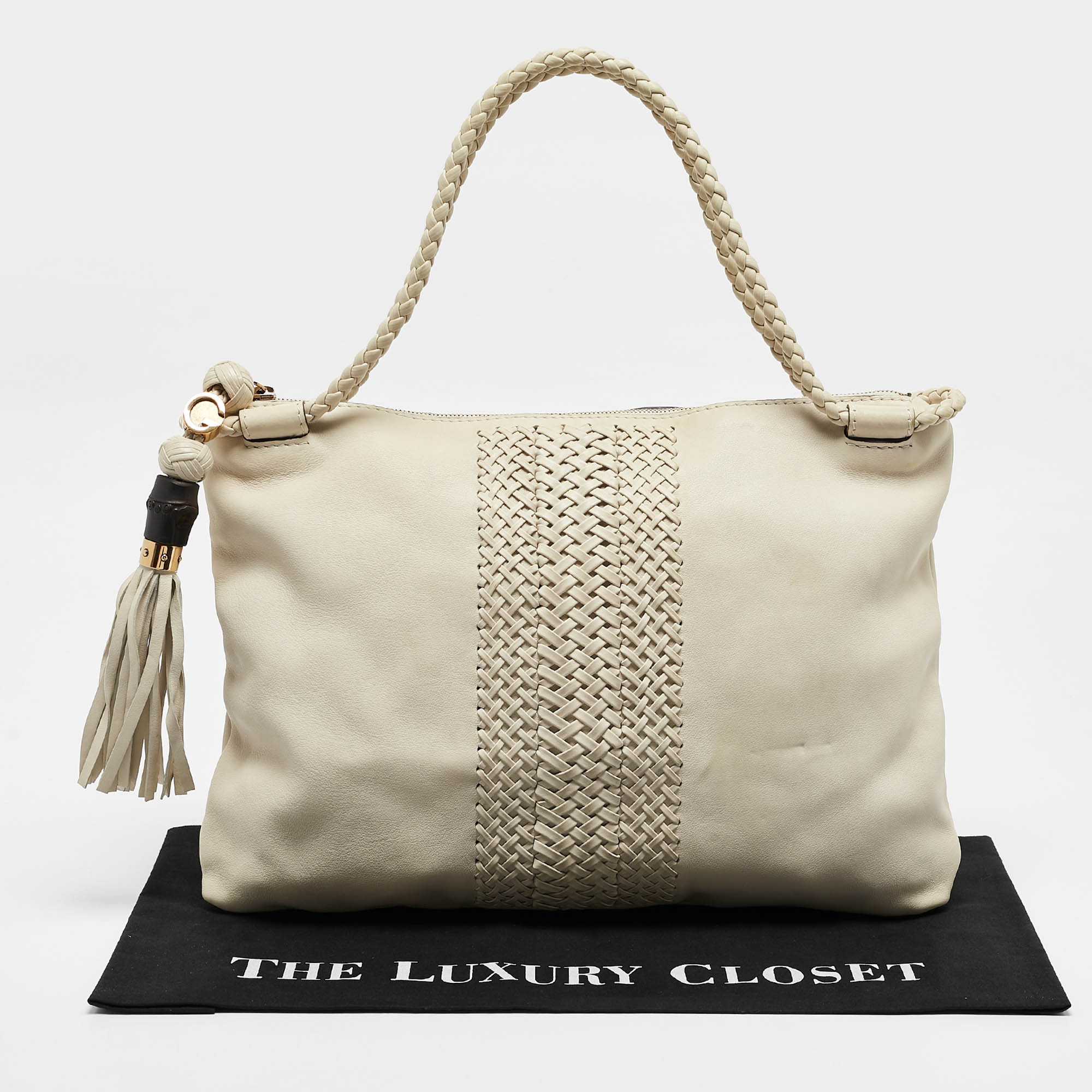 Gucci Off White Leather Medium Handmade Shoulder Bag 