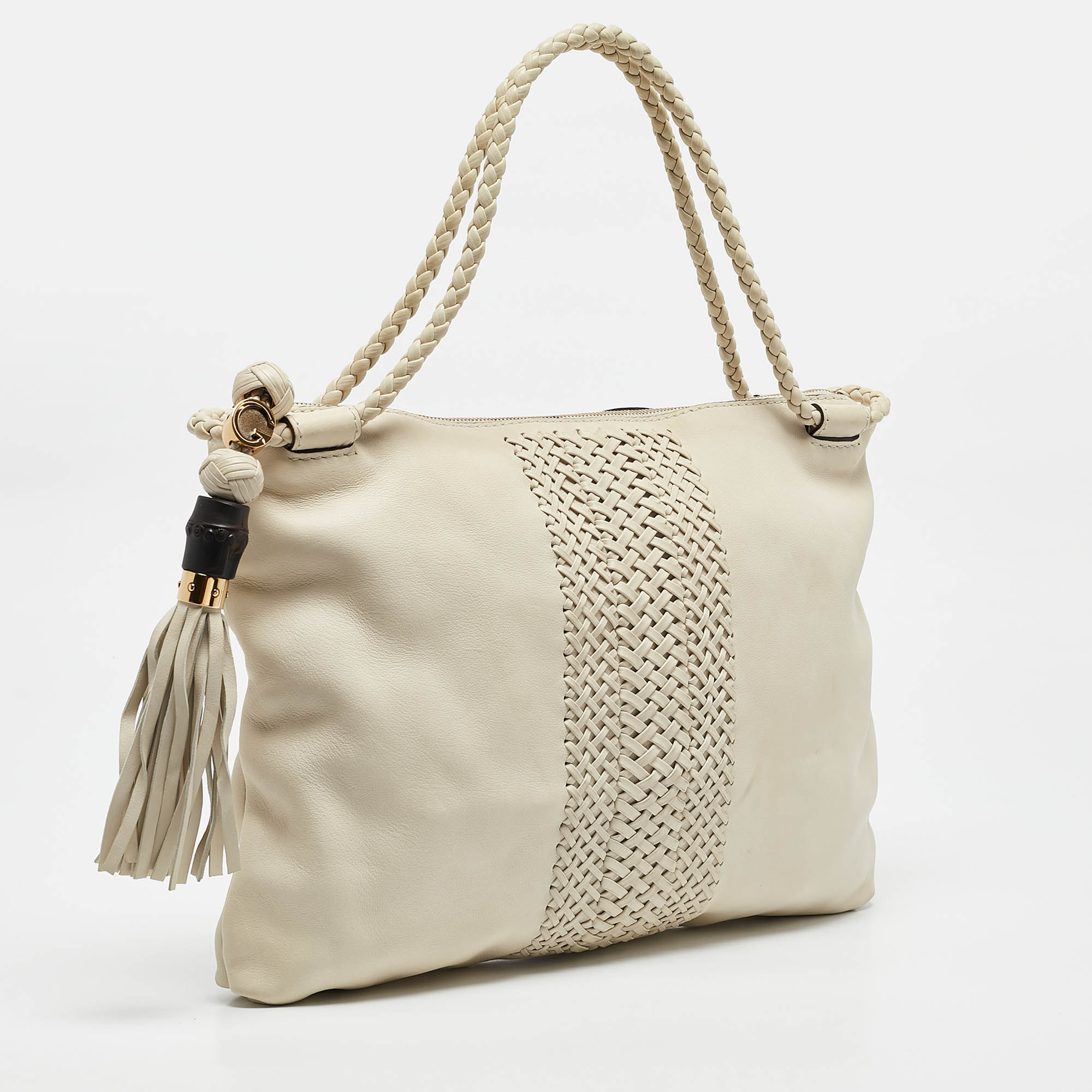Gucci Off White Leather Medium Handmade Shoulder Bag 