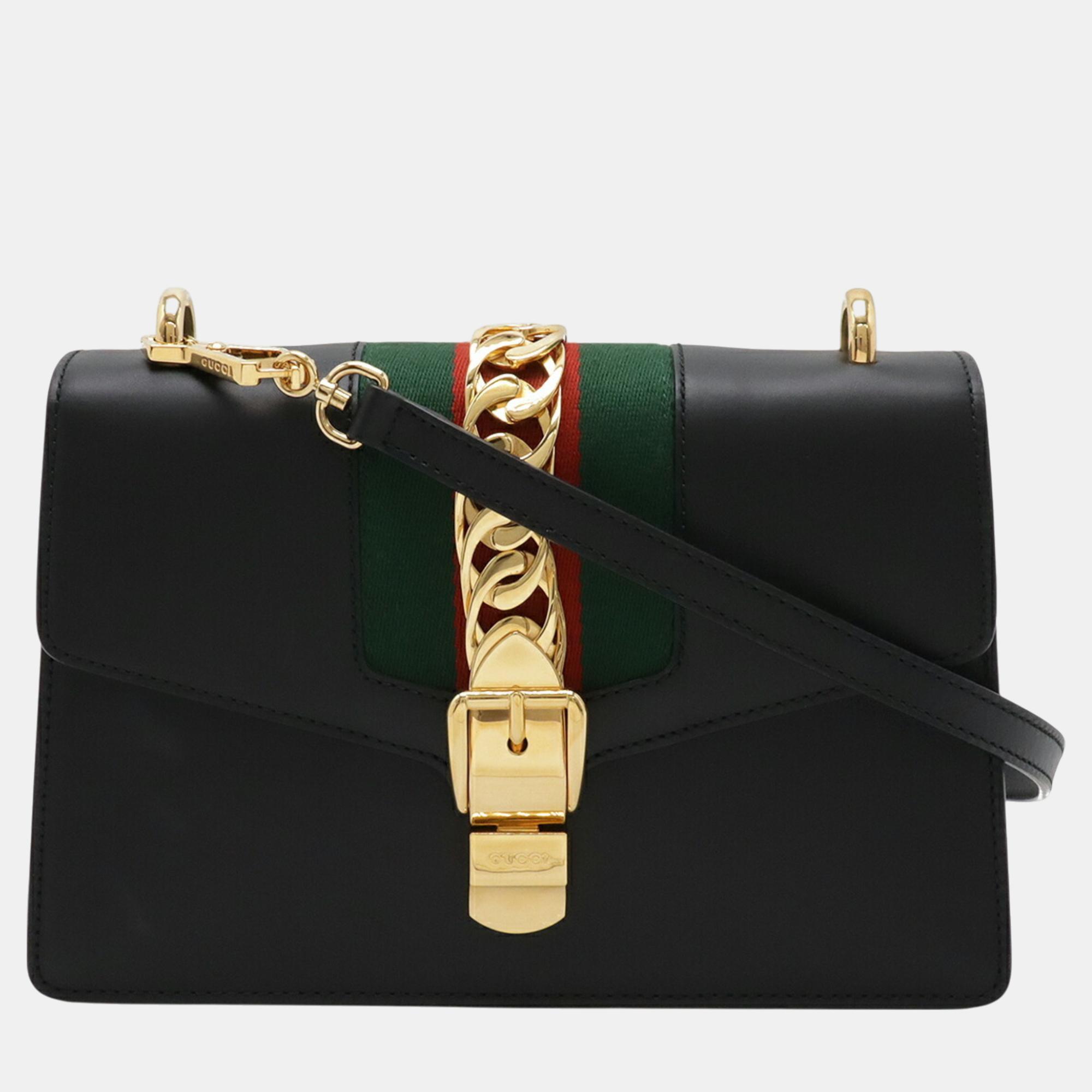 

Gucci Sylvie Sherry Line Ribbon Shoulder Bag Clutch Leather Black