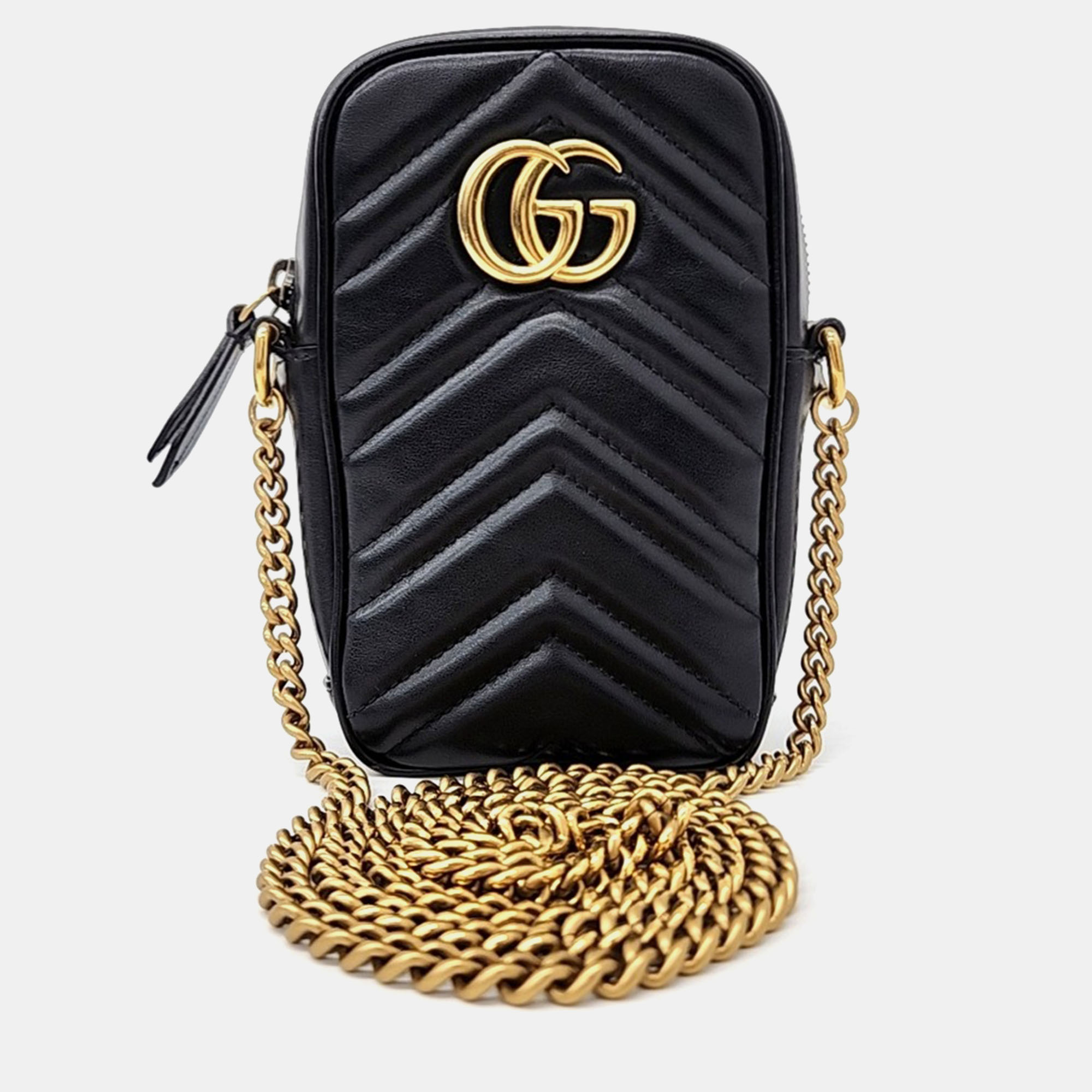 

Gucci Black Leather GG Marmont mini bag