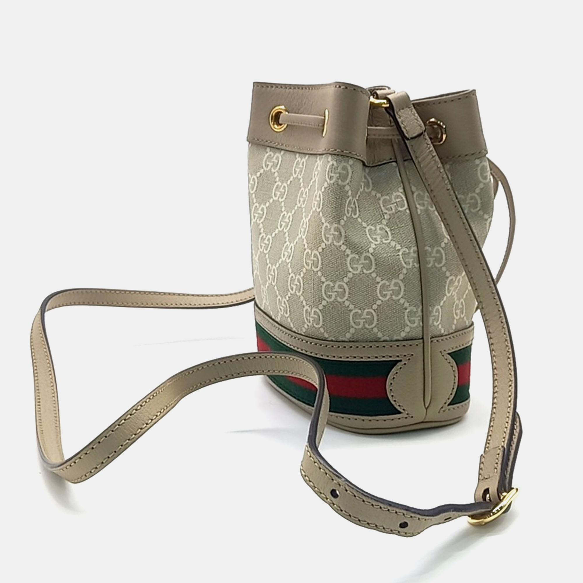 Gucci Beige Leather and PVC Ophidia mini bucket bag 