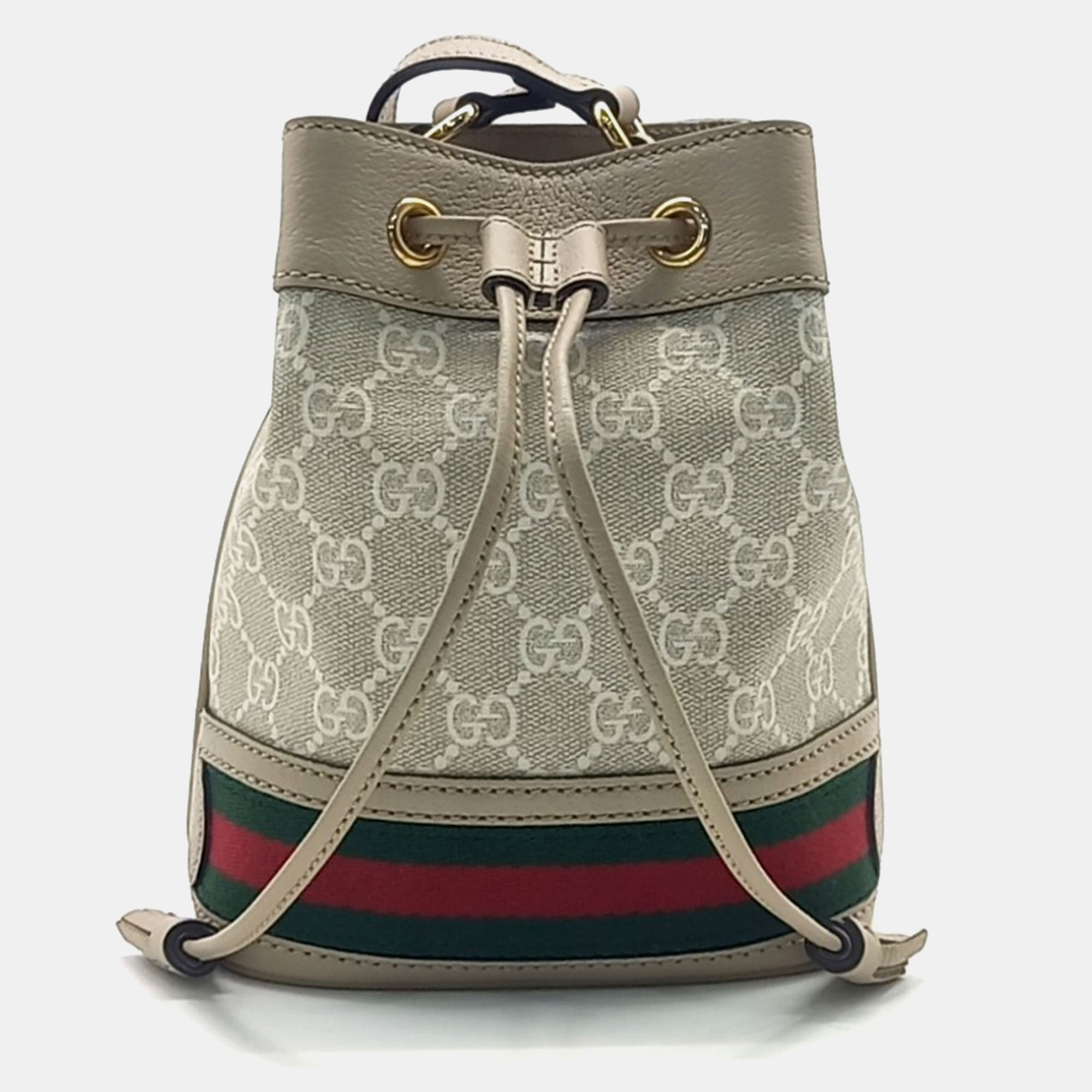 

Gucci Beige Leather and PVC Ophidia mini bucket bag