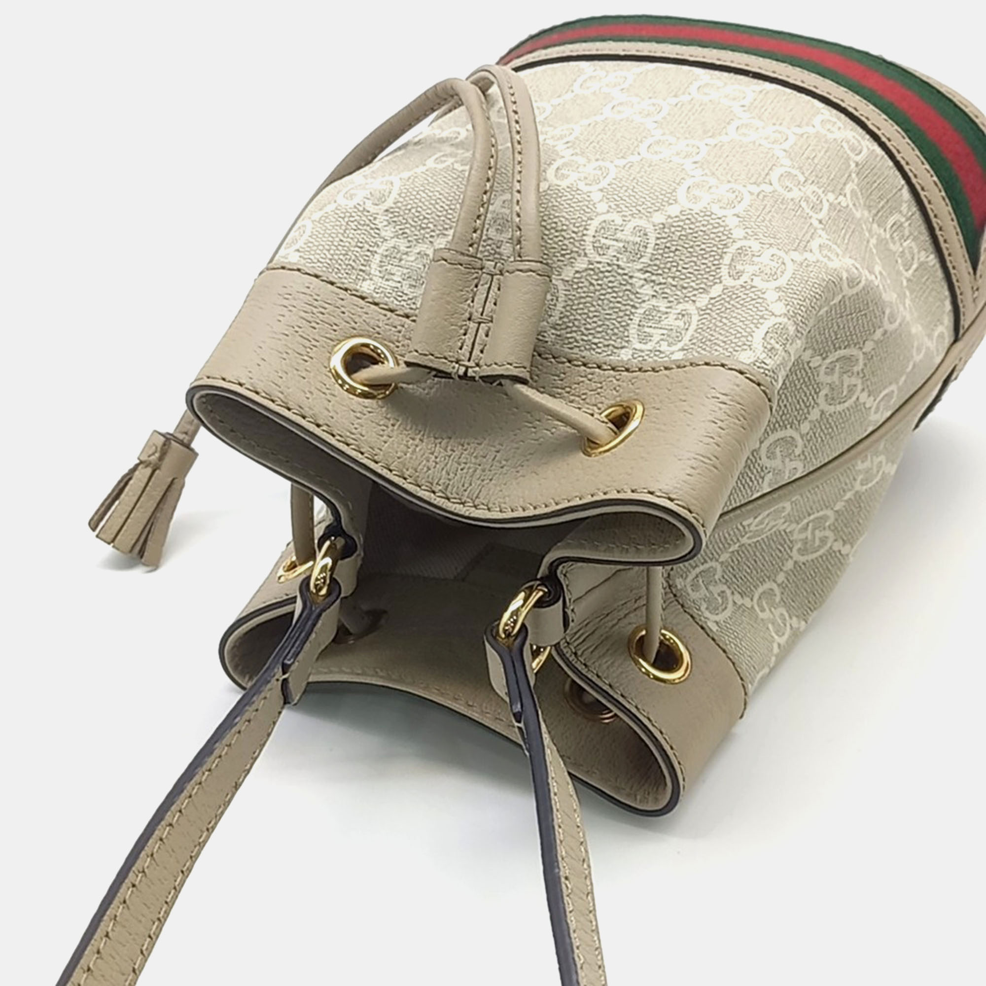 Gucci Beige Leather and PVC Ophidia mini bucket bag 