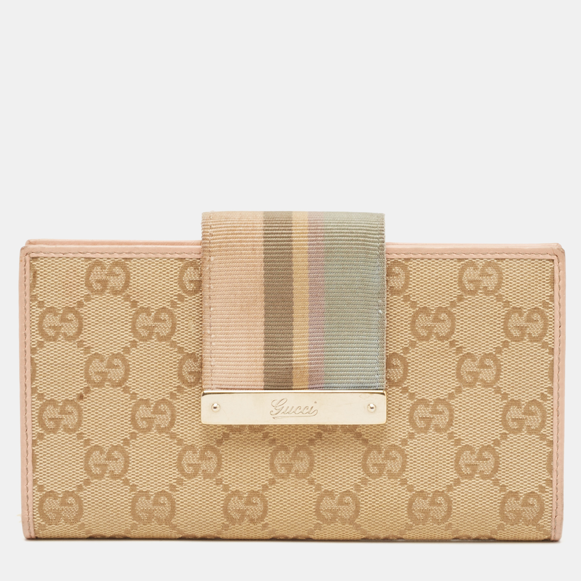 

Gucci Beige/Pink GG Canvas and Leather Web Flap Continental Wallet