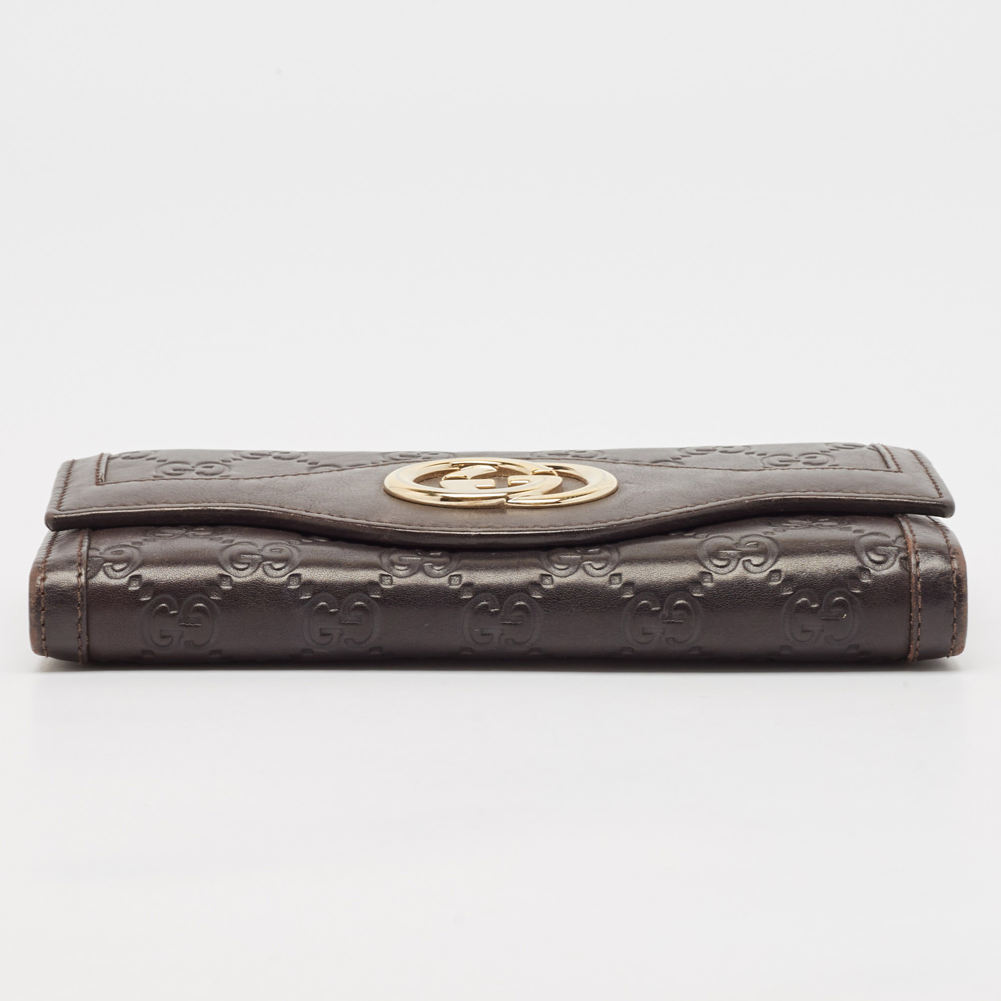 Gucci Dark Brown Guccissima Leather Interlocking G Continental Wallet 