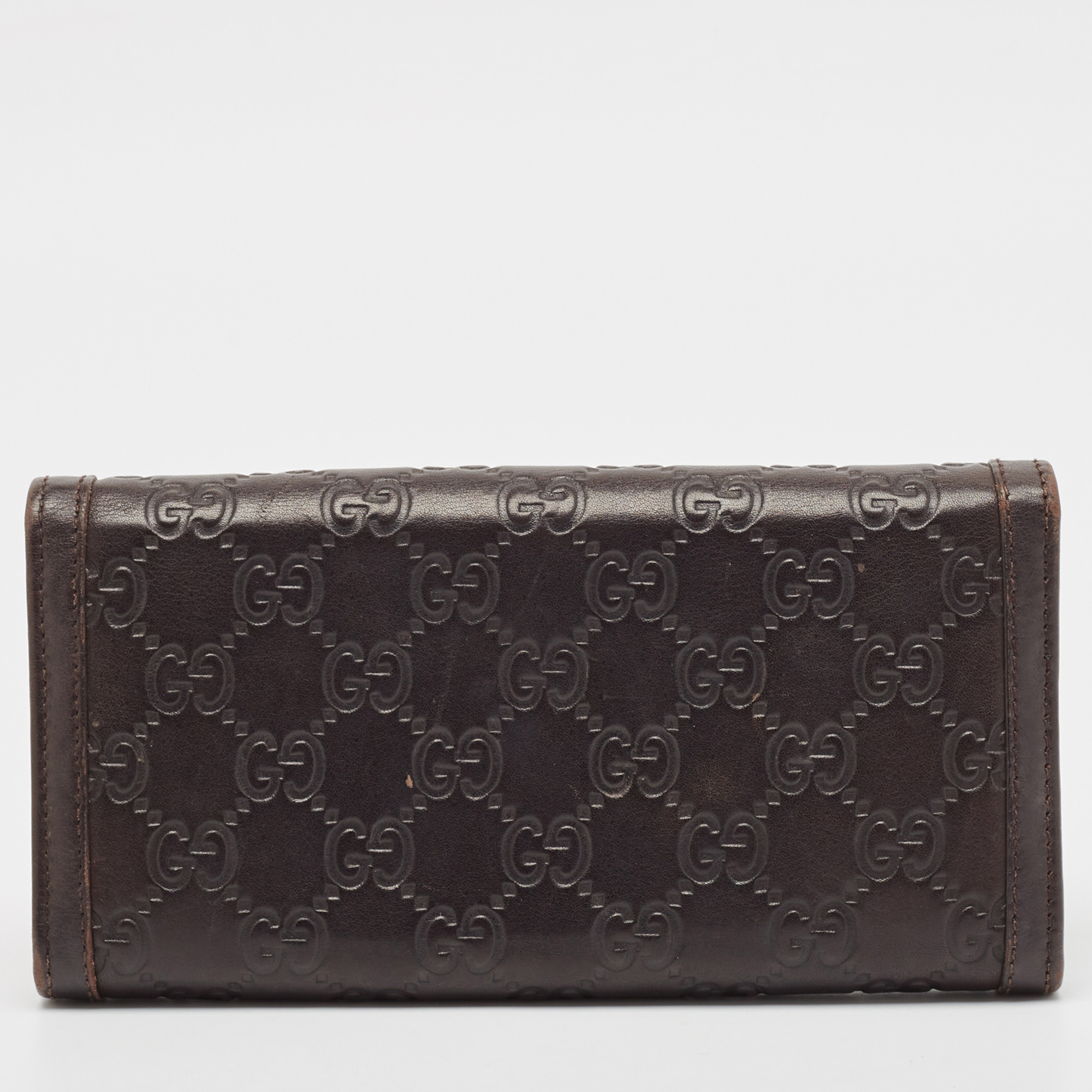 Gucci Dark Brown Guccissima Leather Interlocking G Continental Wallet 