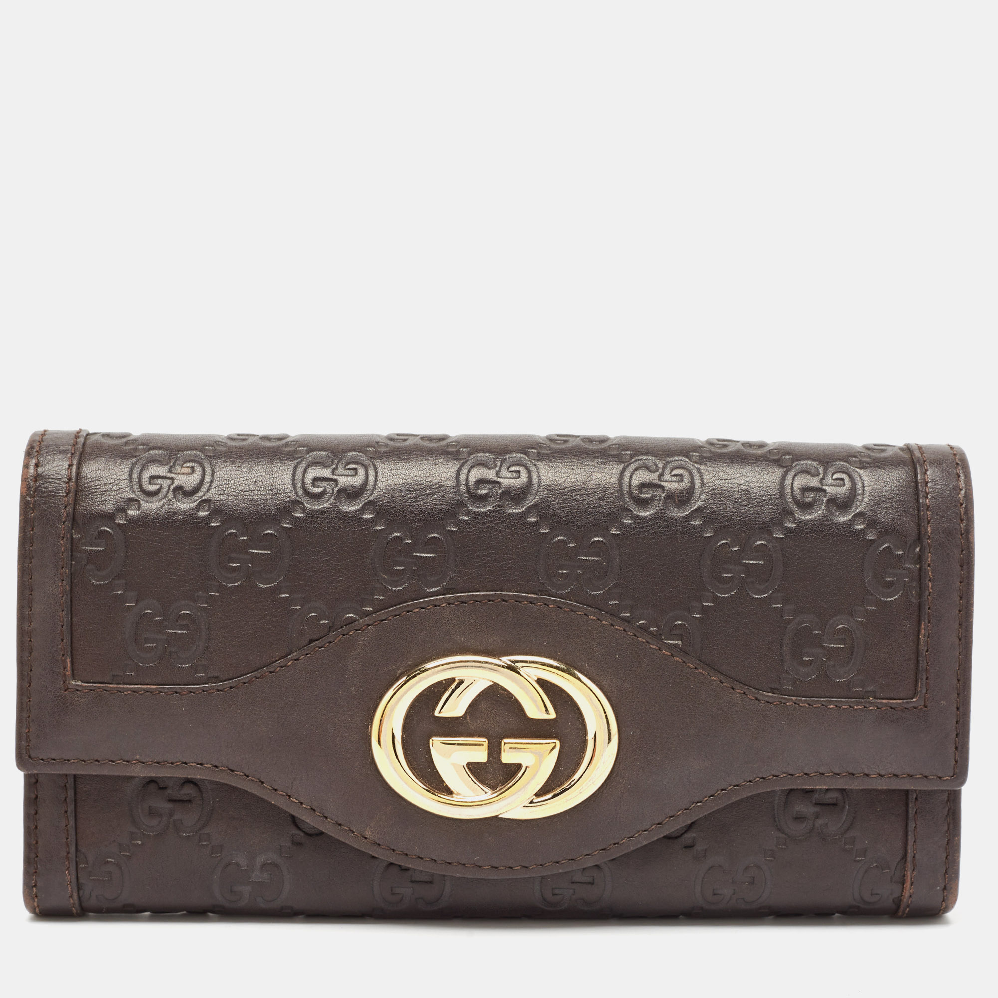 

Gucci Dark Brown Guccissima Leather Interlocking G Continental Wallet