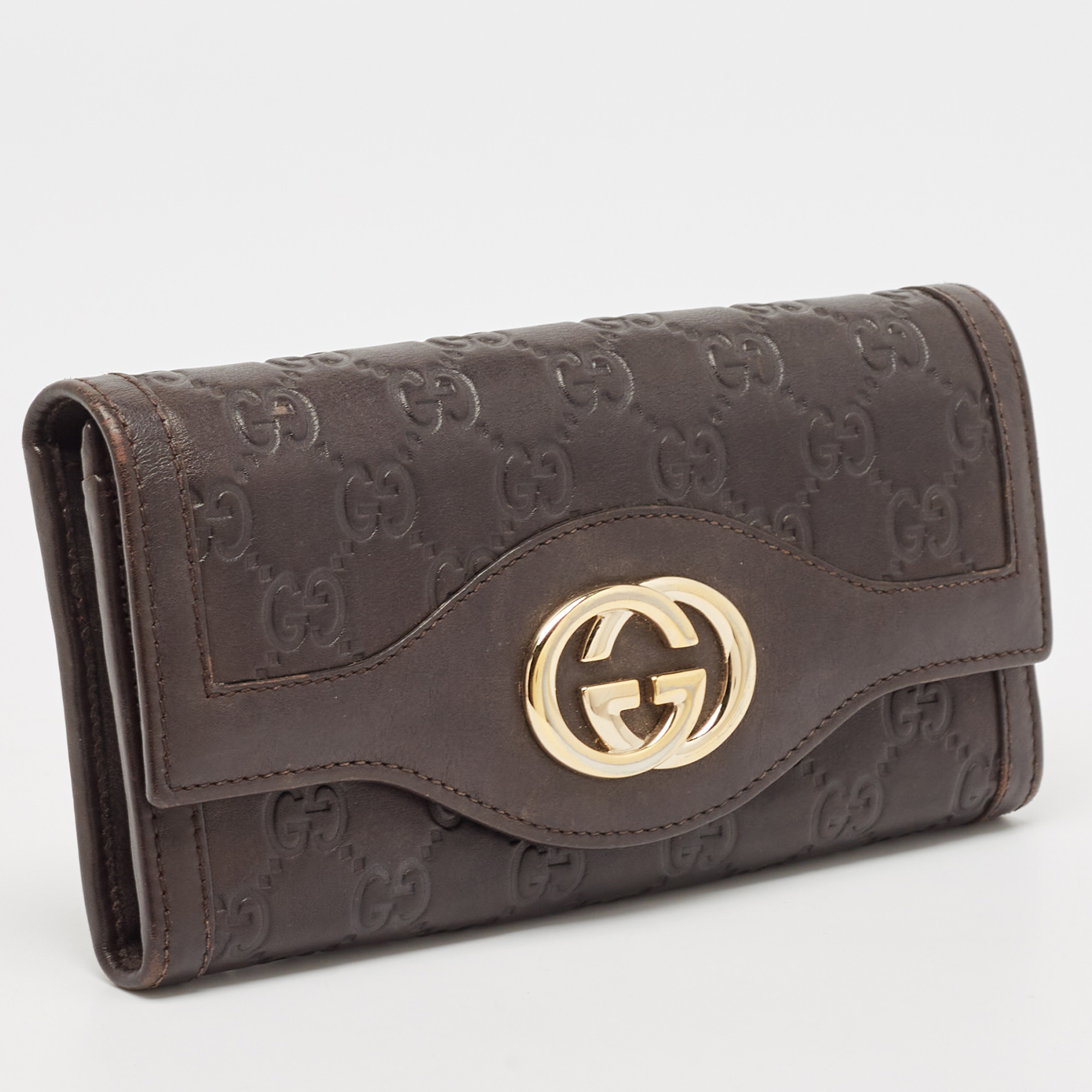 Gucci Dark Brown Guccissima Leather Interlocking G Continental Wallet 