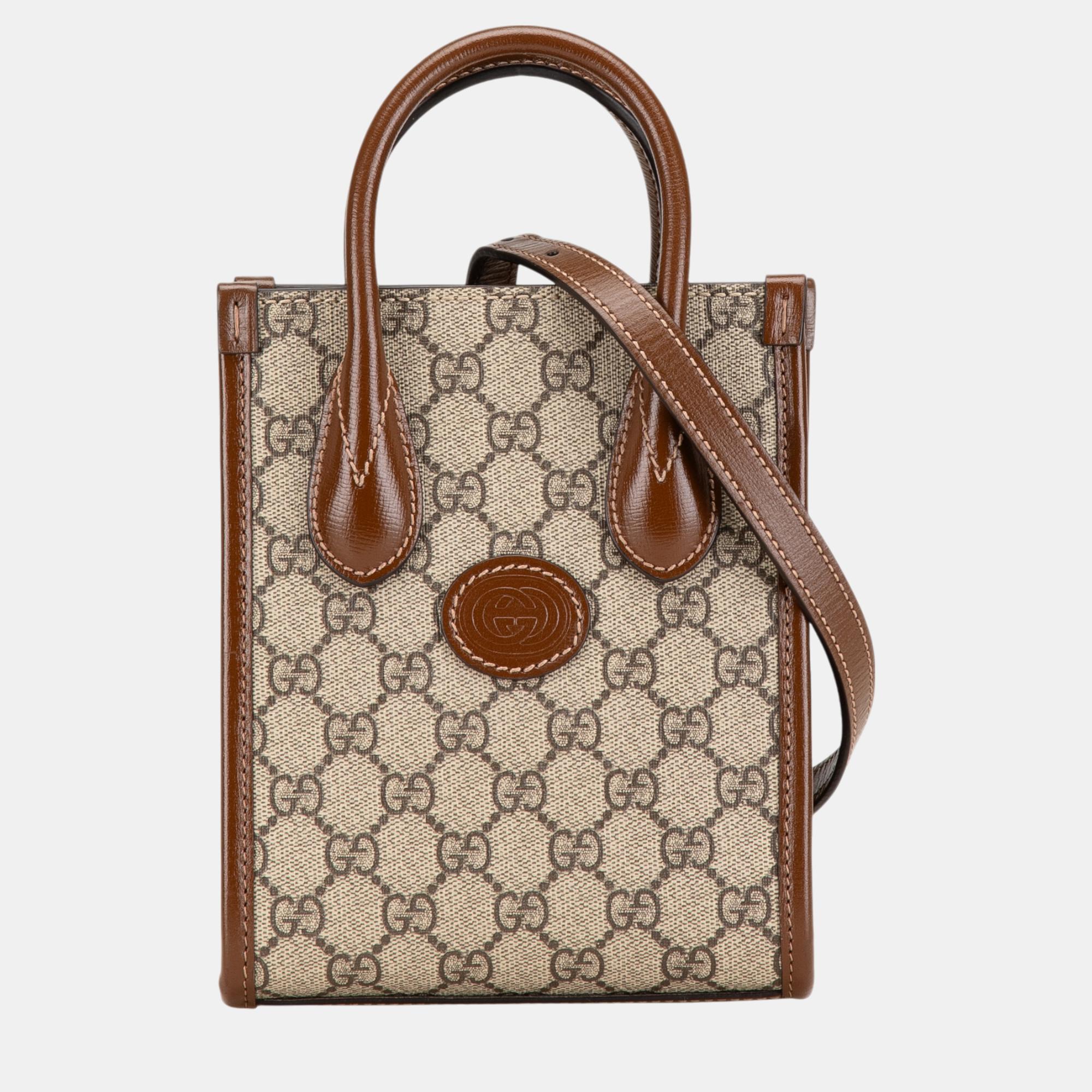 

Gucci Brown Mini GG Supreme Interlocking G Satchel