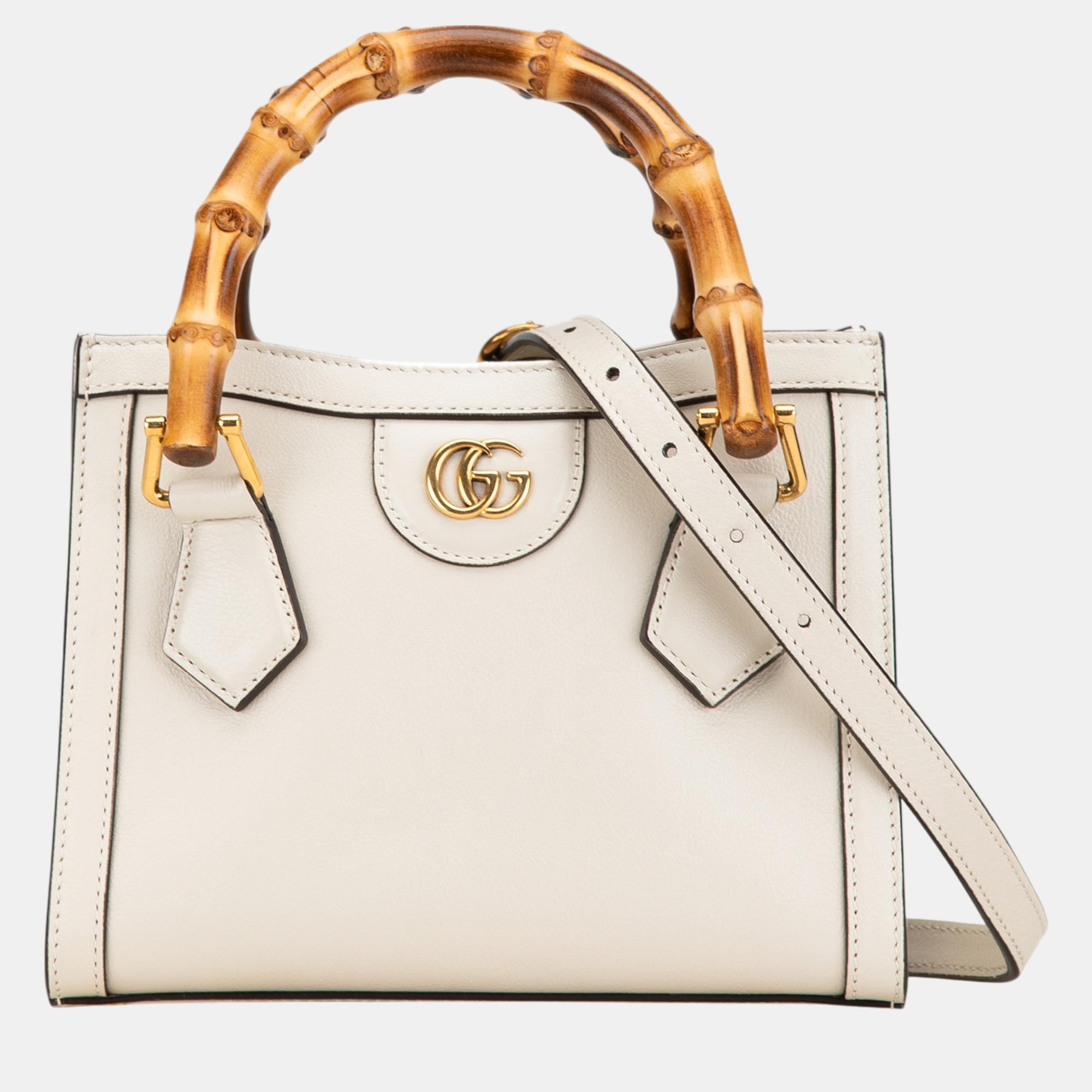 

Gucci White Mini Calfskin Bamboo Diana Satchel