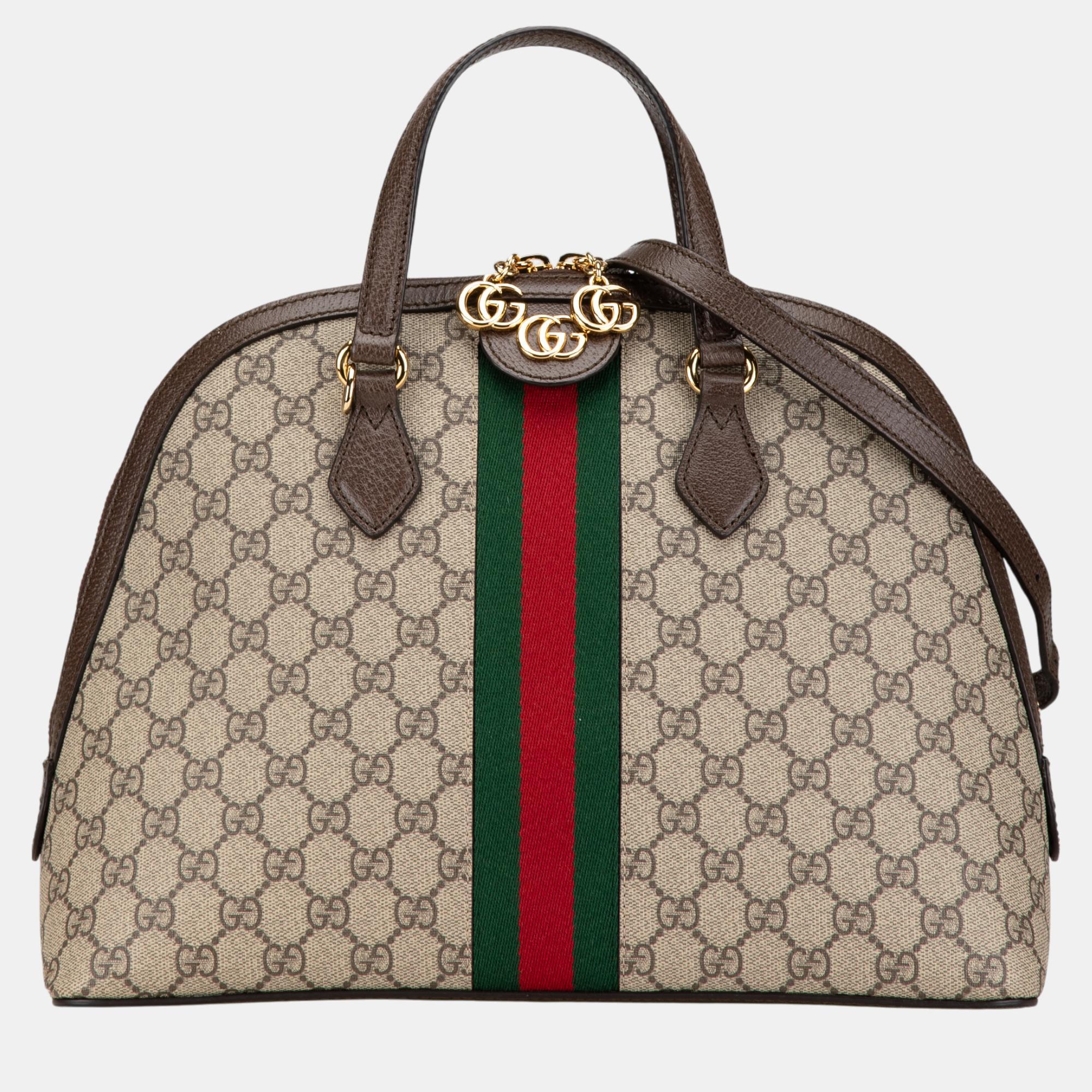 

Gucci Brown Medium GG Supreme Ophidia Web Satchel