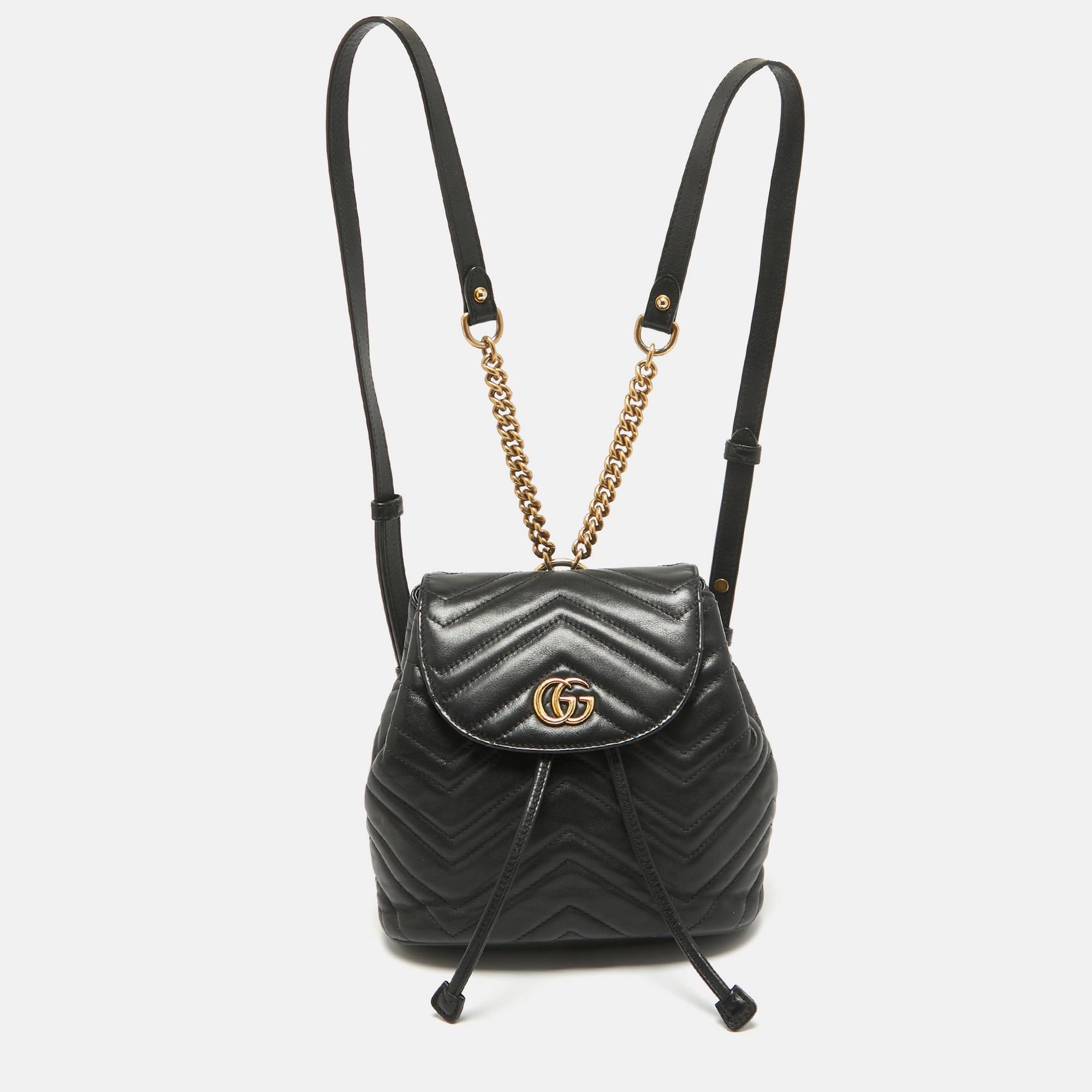 

Gucci Black Matelassé Leather GG Marmont Drawstring Backpack