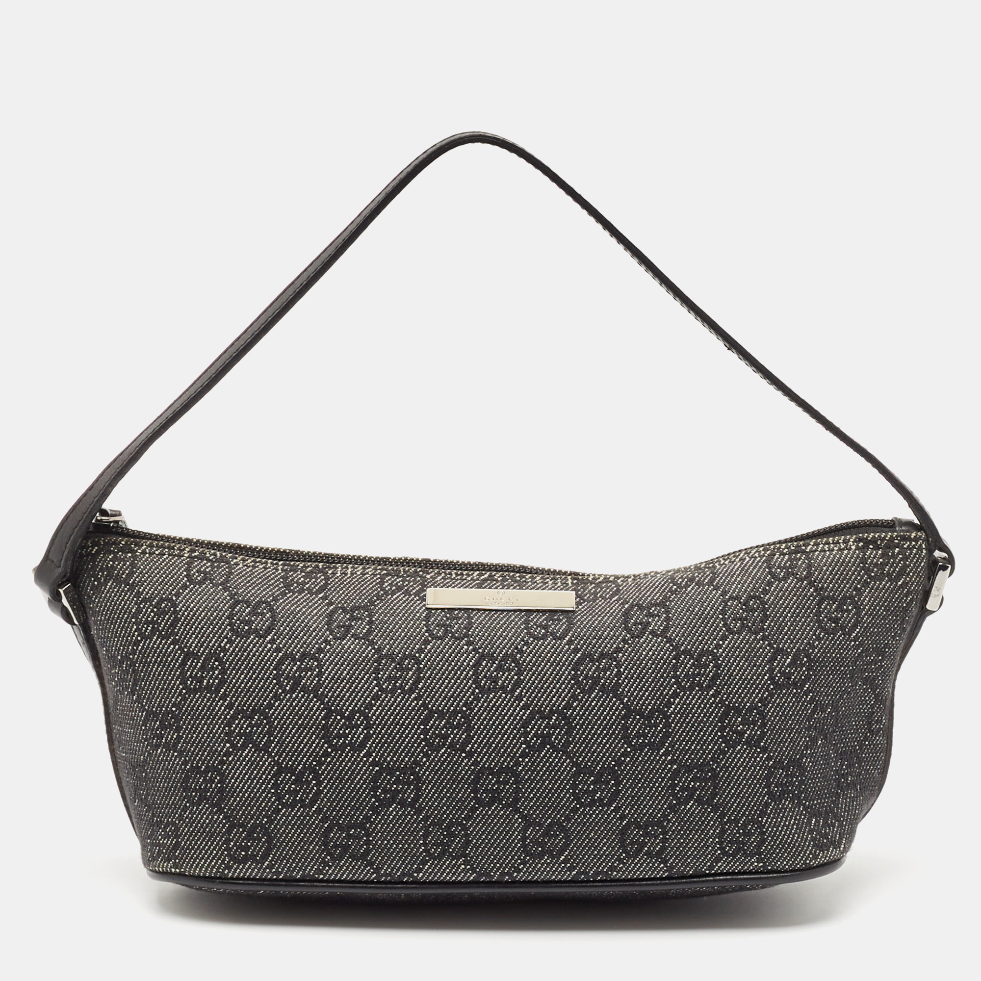 

Gucci Black GG Denim and Leather Boat Pochette Bag