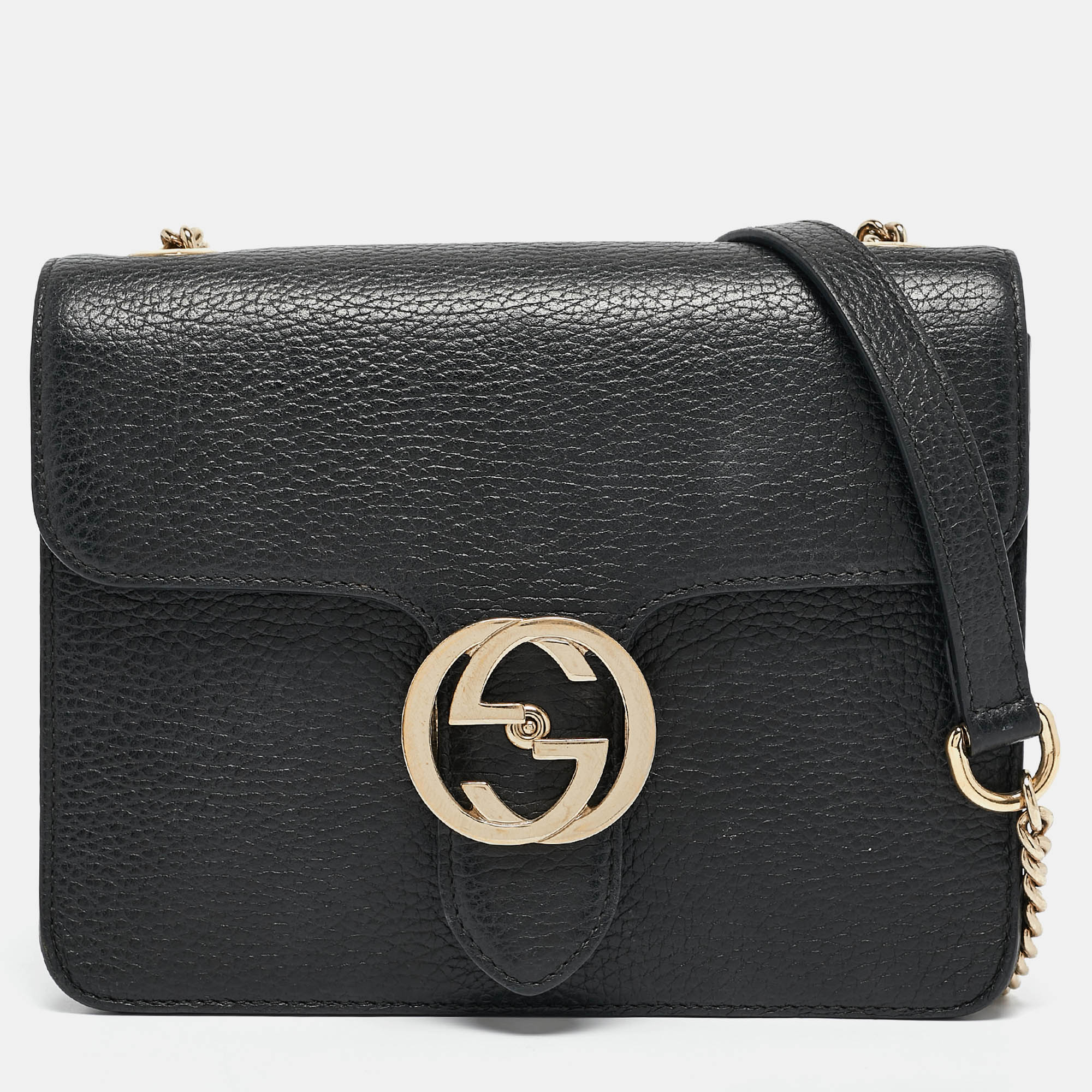 

Gucci Black Leather Dollar Interlocking G Crossbody Bag