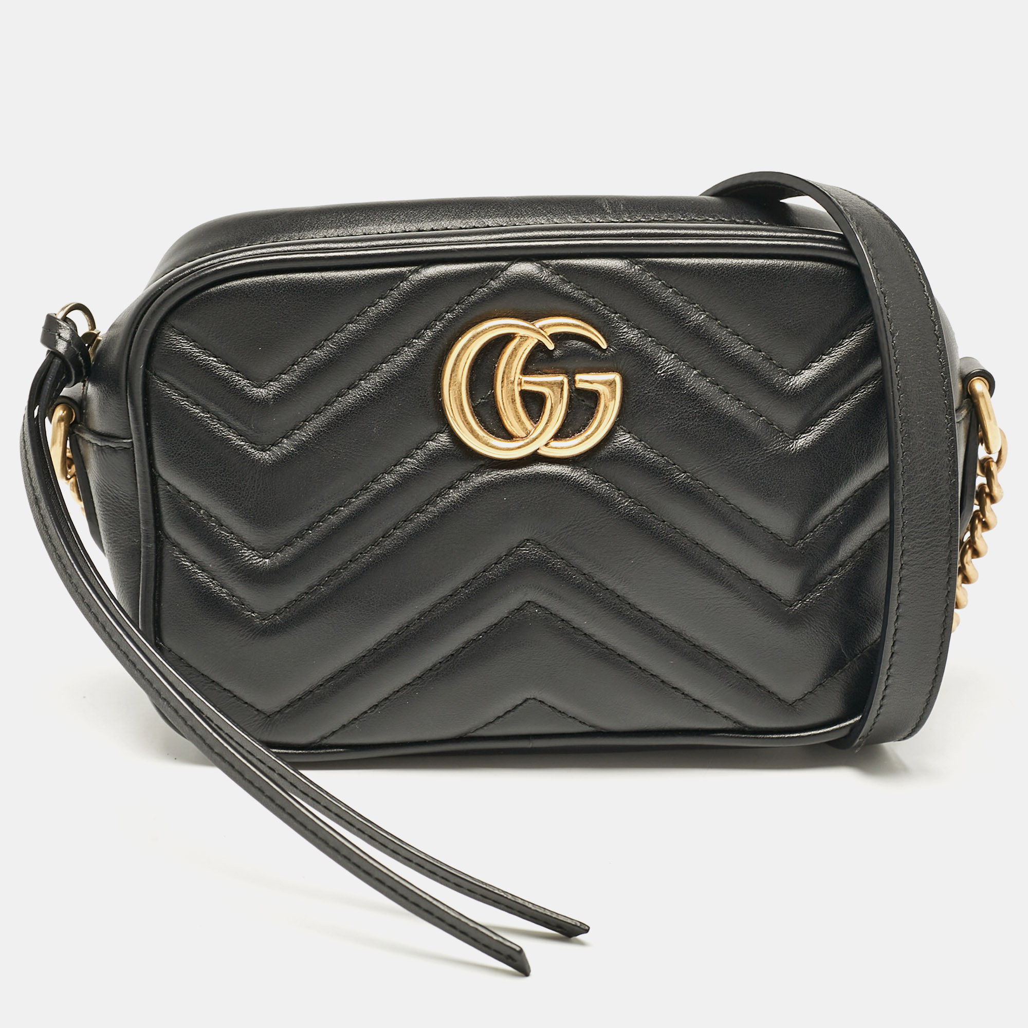 

Gucci Black Matelasse Leather Mini GG Marmont Shoulder Bag