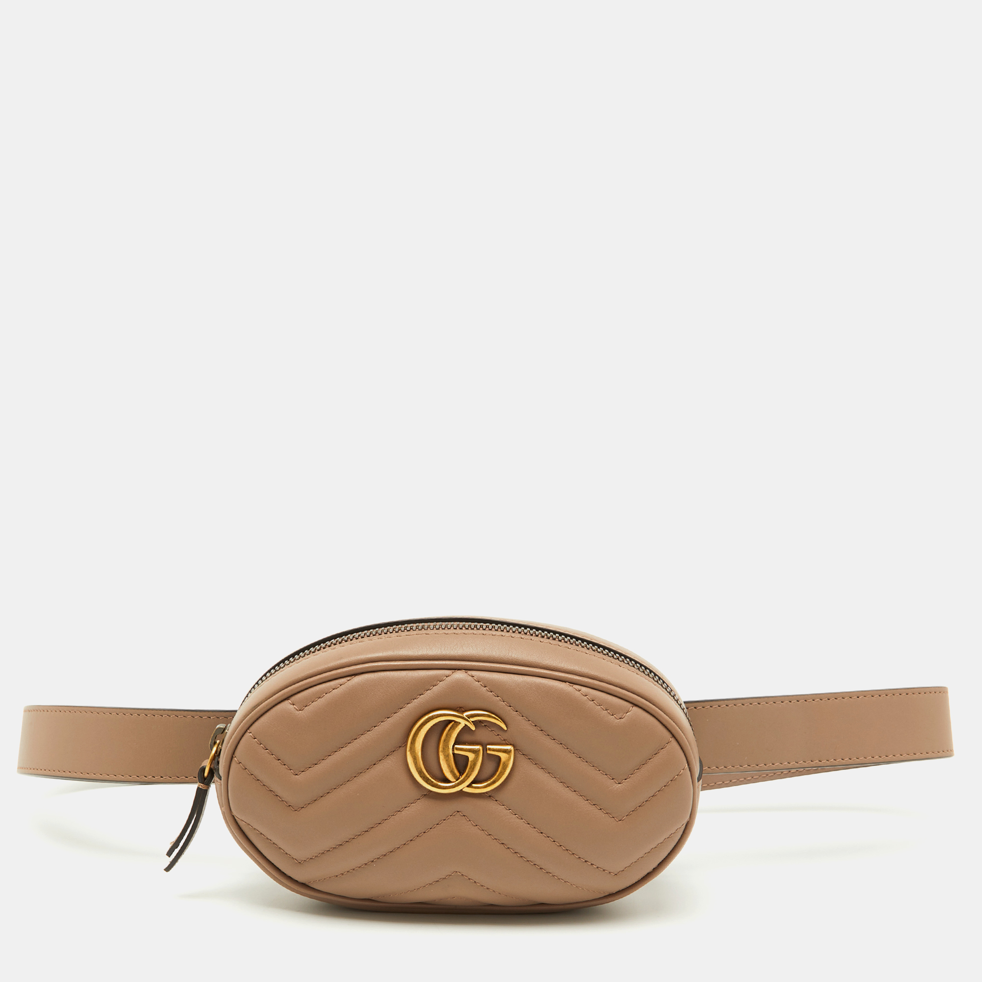 

Gucci Beige Matelasse Leather GG Marmont Belt Bag