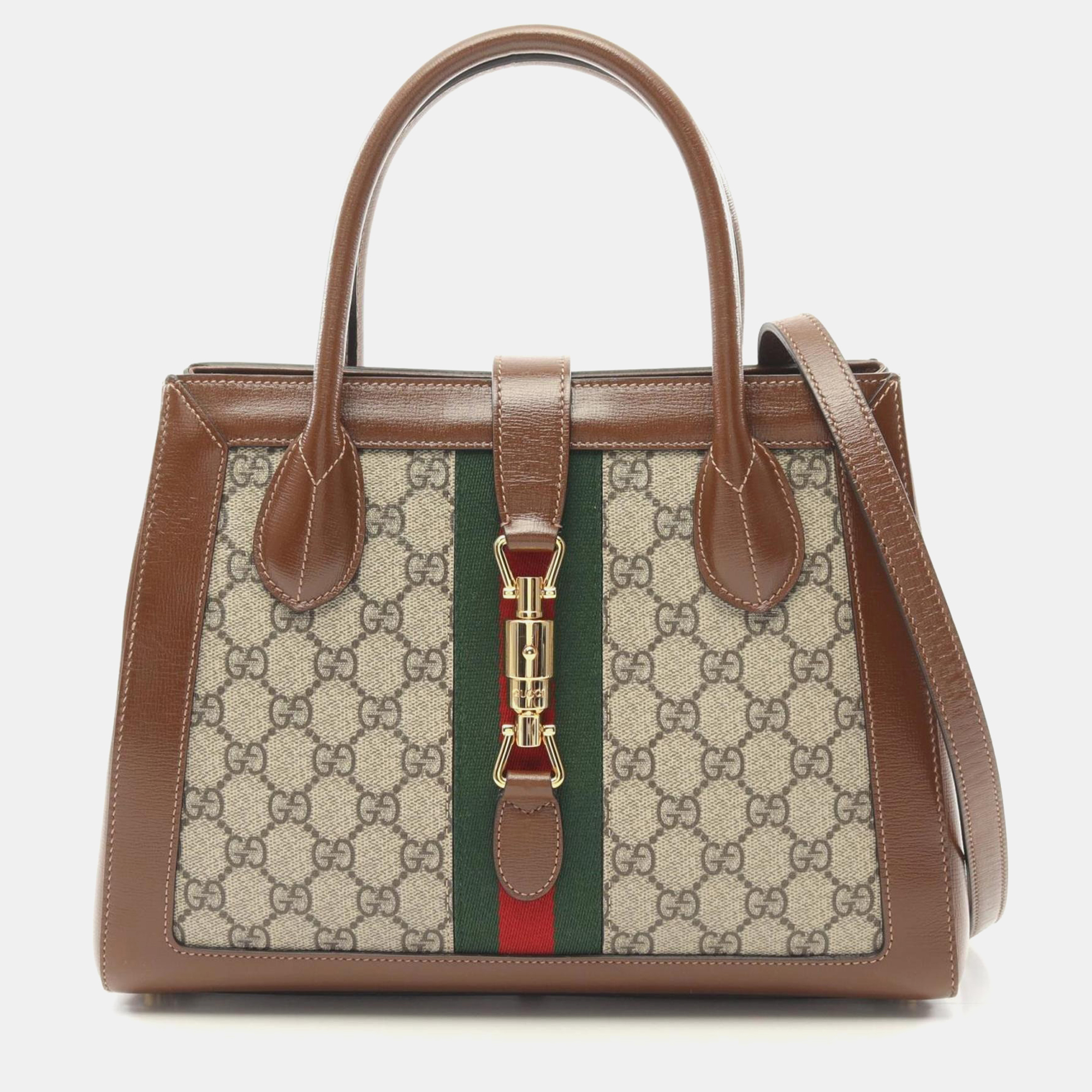 

Gucci Beige/Brown Multicolor Coated Canvas Leather Jackie 1961 GG Supreme Handbag