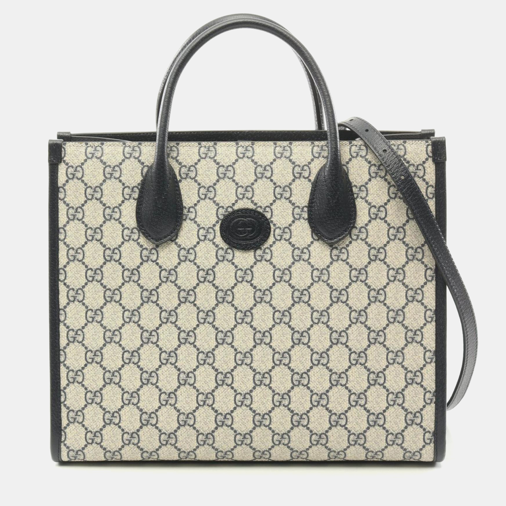 

Gucci Gg Supreme Coated Canvas Leather Beige Navy Tote Bag