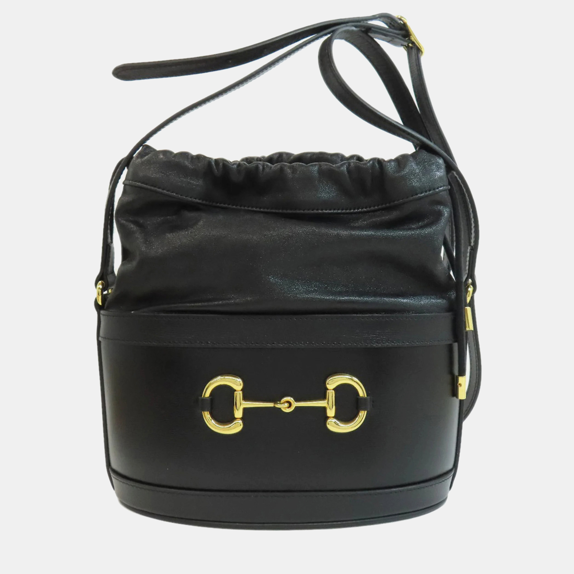 

Gucci Leather Horsebit Bucket Shoulder Bag, Black