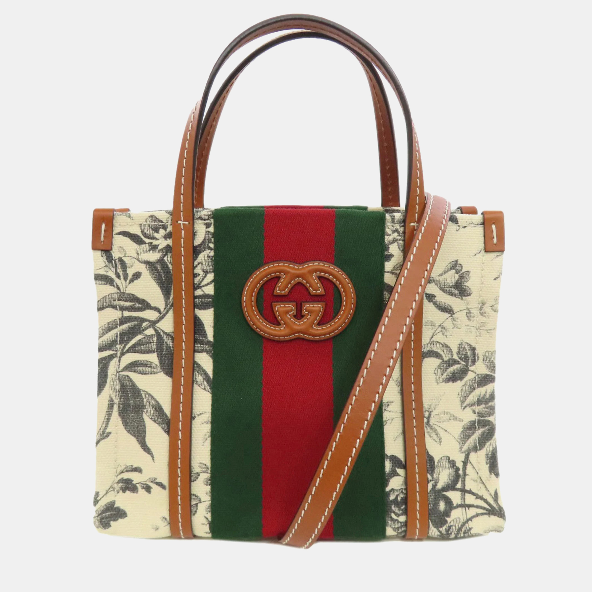 

Gucci Brown, White Canvas Interlocking G Tote Bag