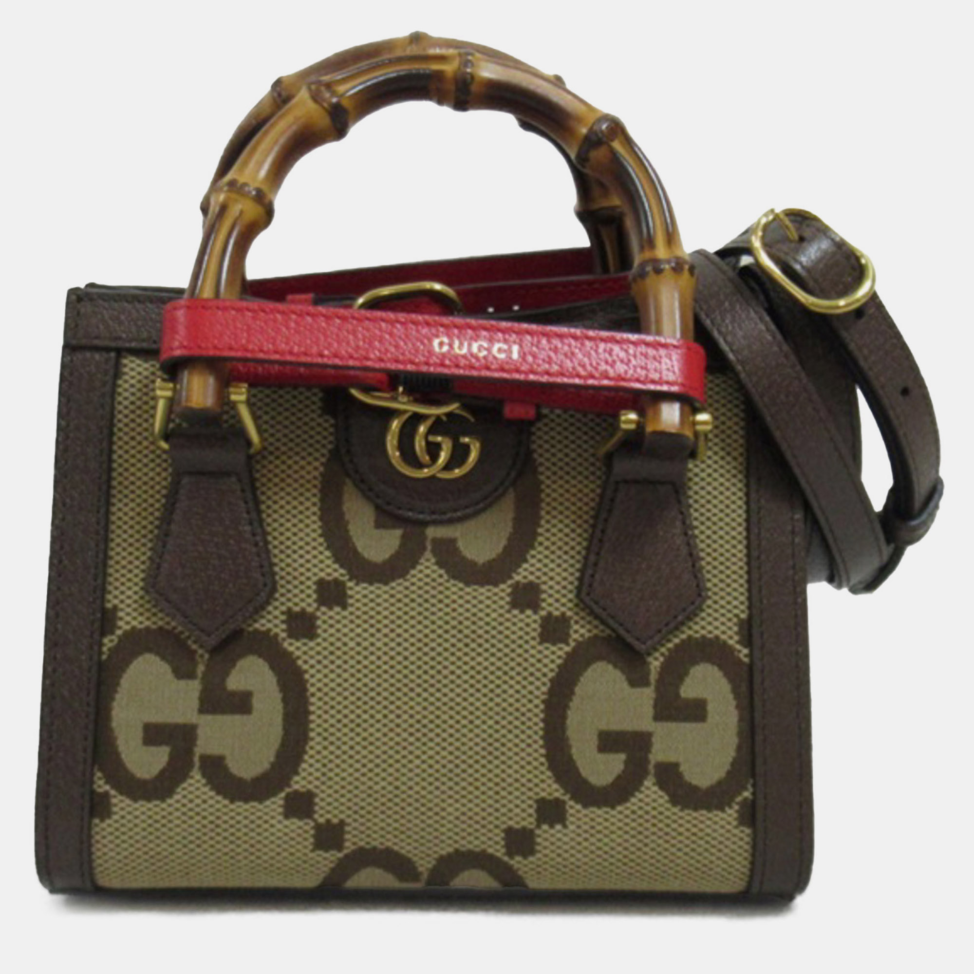 

Gucci Green Mini Canvas Bamboo Jumbo GG Diana Satchel