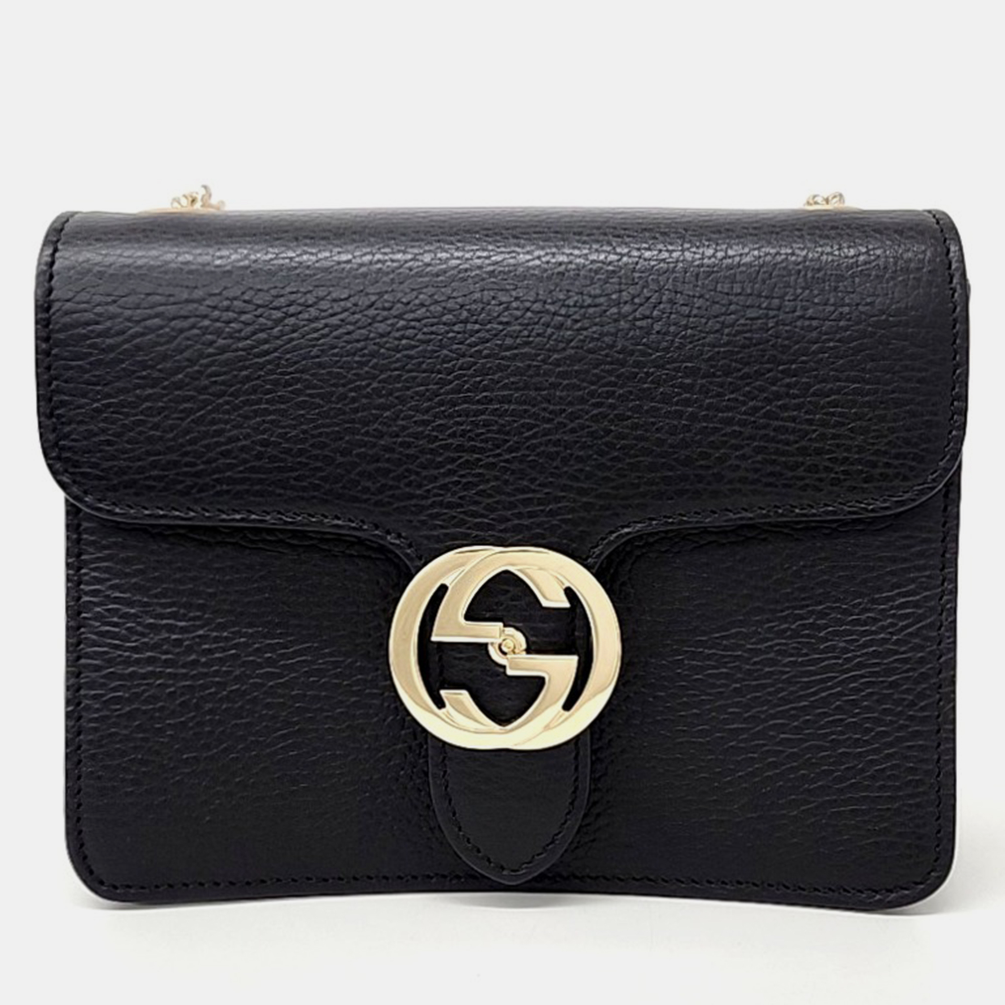 

Gucci Black Leather Interlocking GG Crossbody Bag