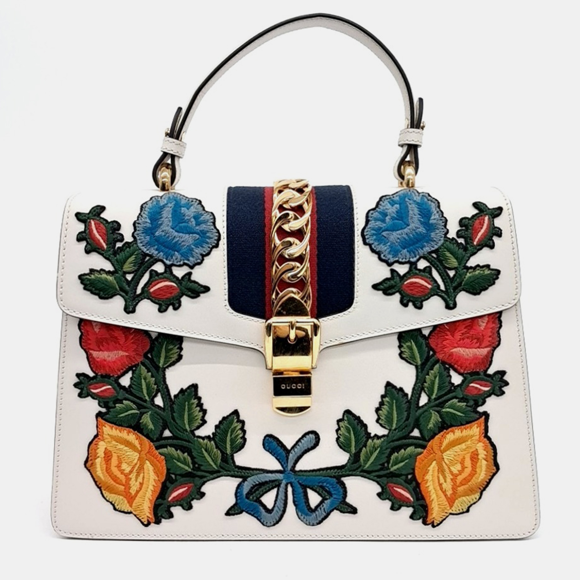 

Gucci Multicolor White Leather Sylvie Top Handle Bag