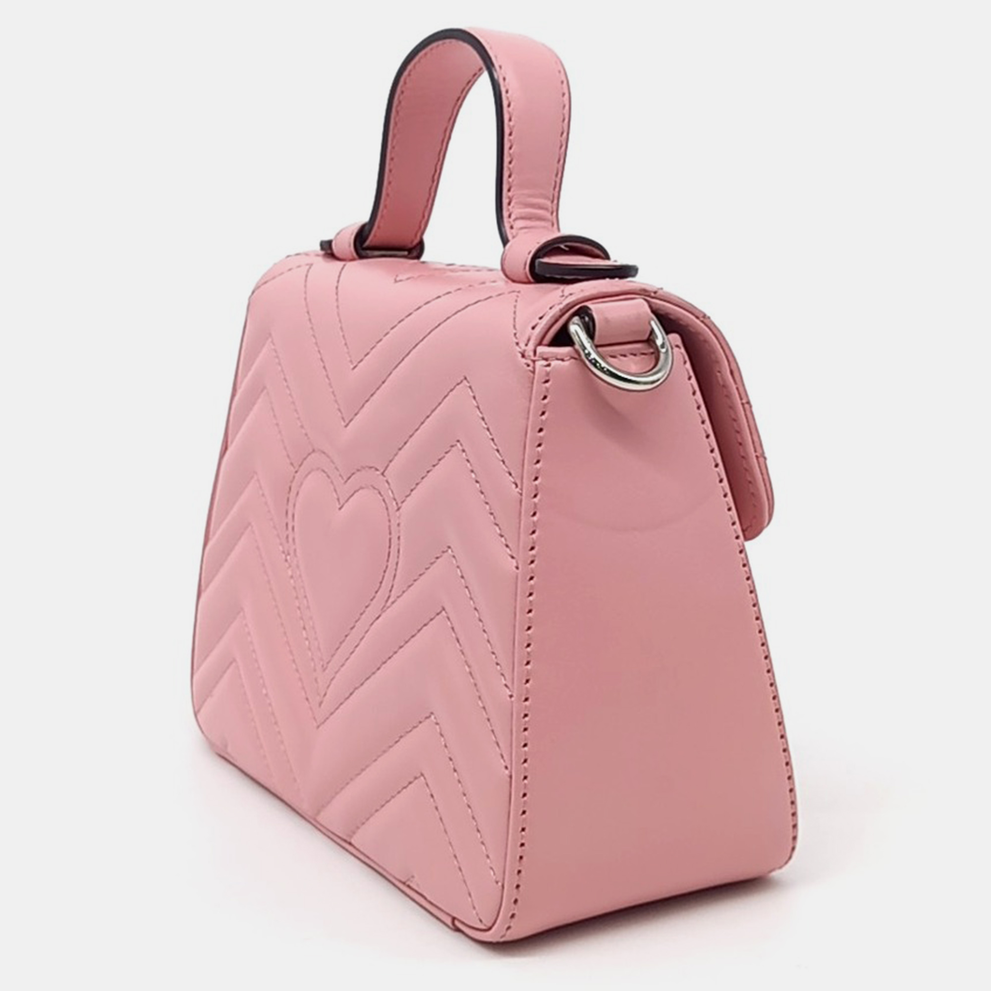 Gucci Pink Leather Marmont Mini Top Handle Shoulder Bag 