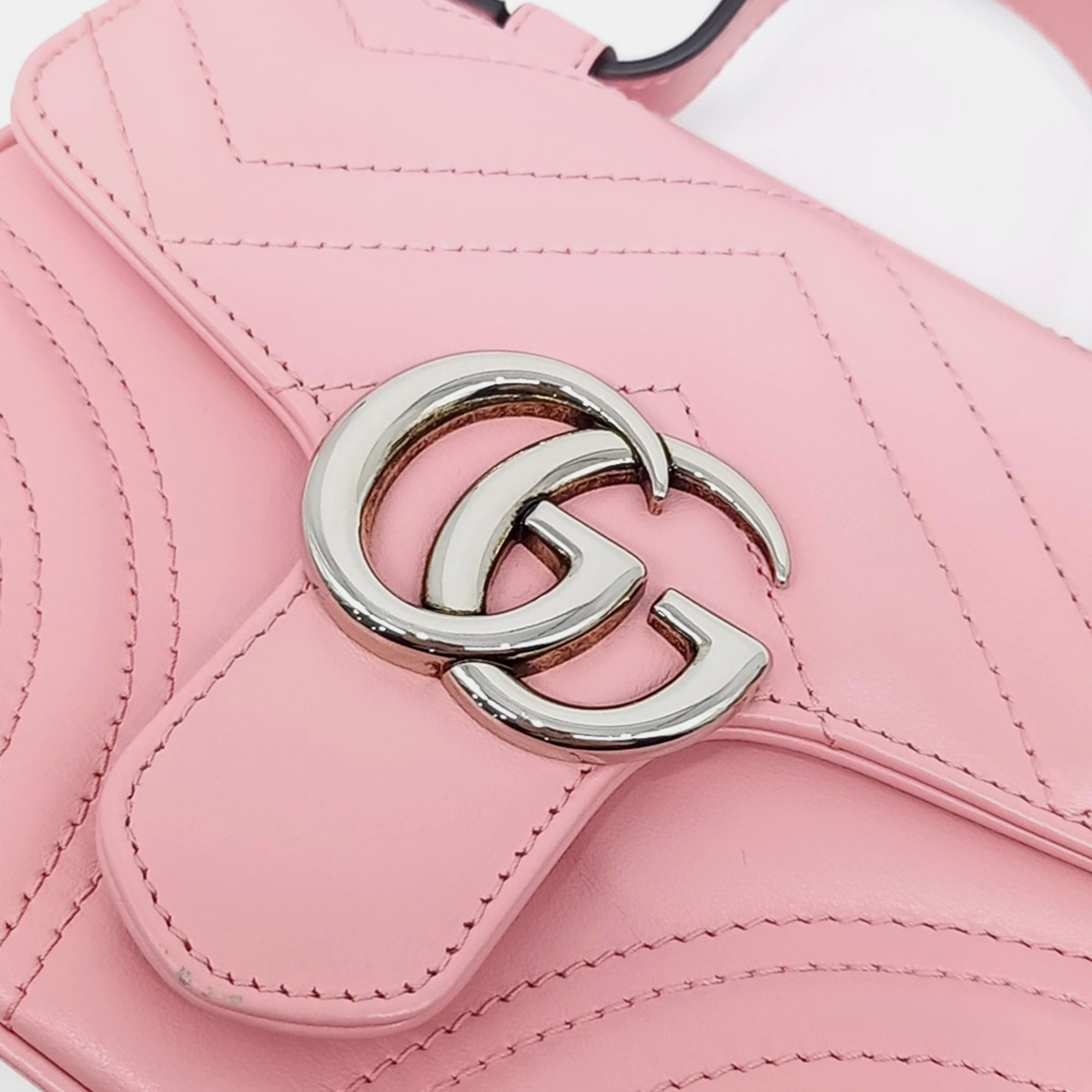Gucci Pink Leather Marmont Mini Top Handle Shoulder Bag 