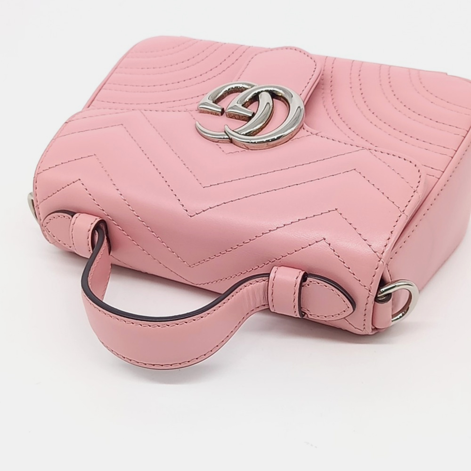 Gucci Pink Leather Marmont Mini Top Handle Shoulder Bag 