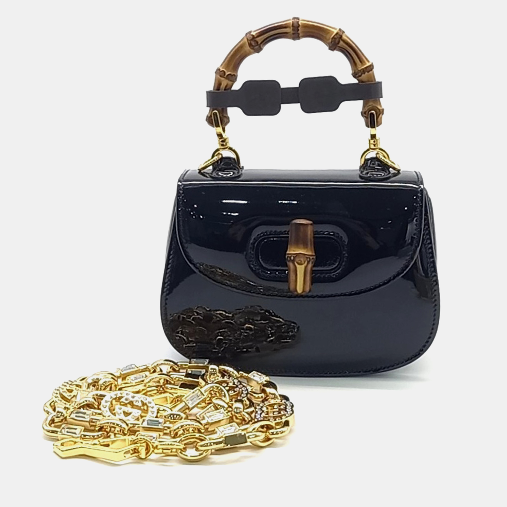 

Gucci Patent 1947 Mini Top Handle Bag, Black