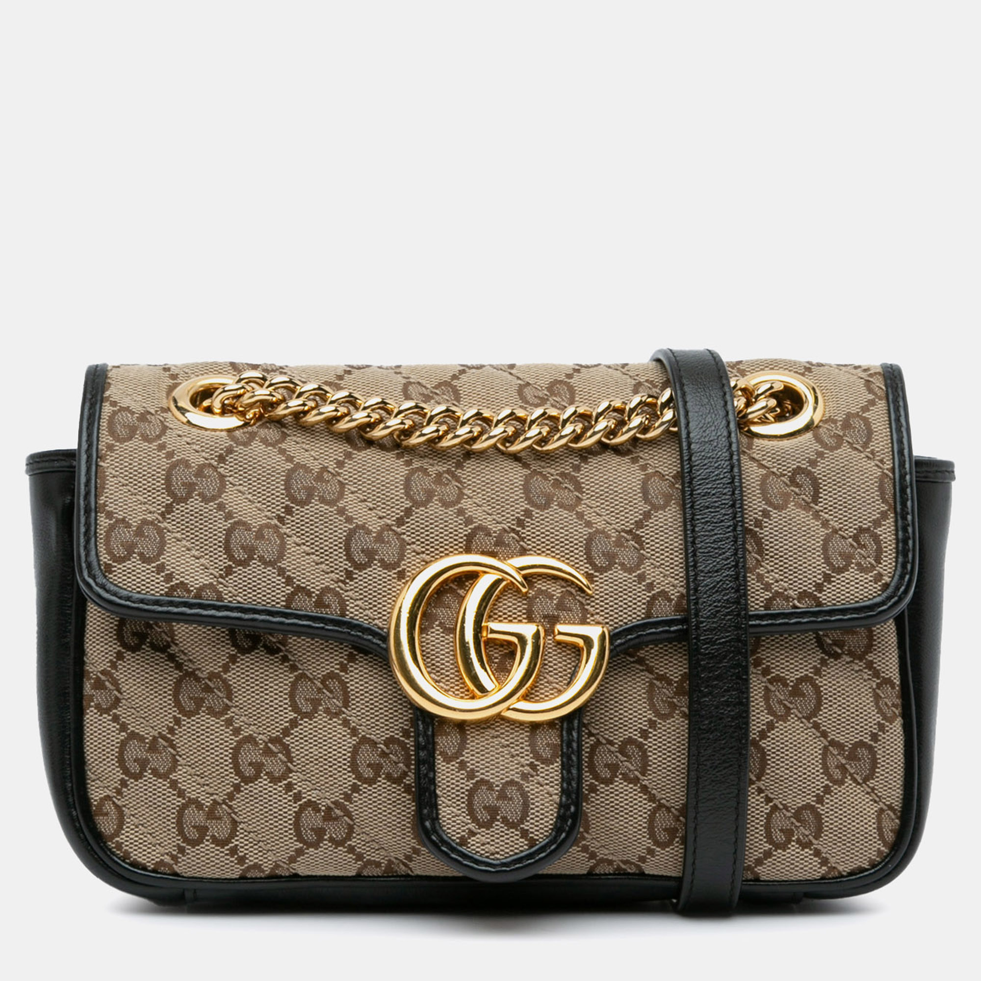 

Gucci Beige Black Mini GG Canvas Marmont Matelasse Flap