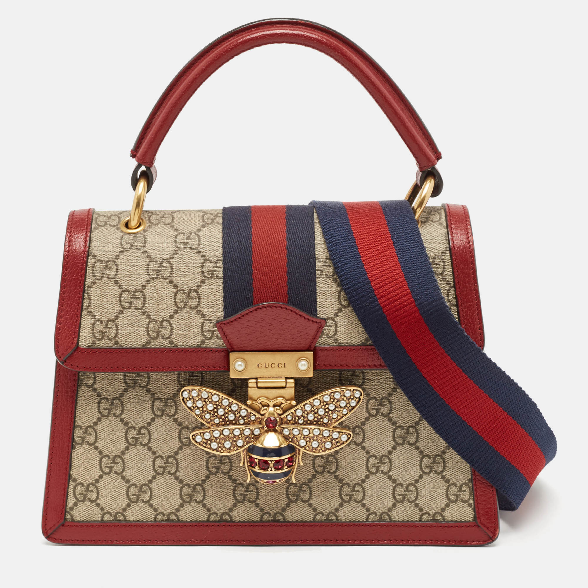 

Gucci Red/Beige GG Supreme Canvas  Queen Margaret Top Handle Bag