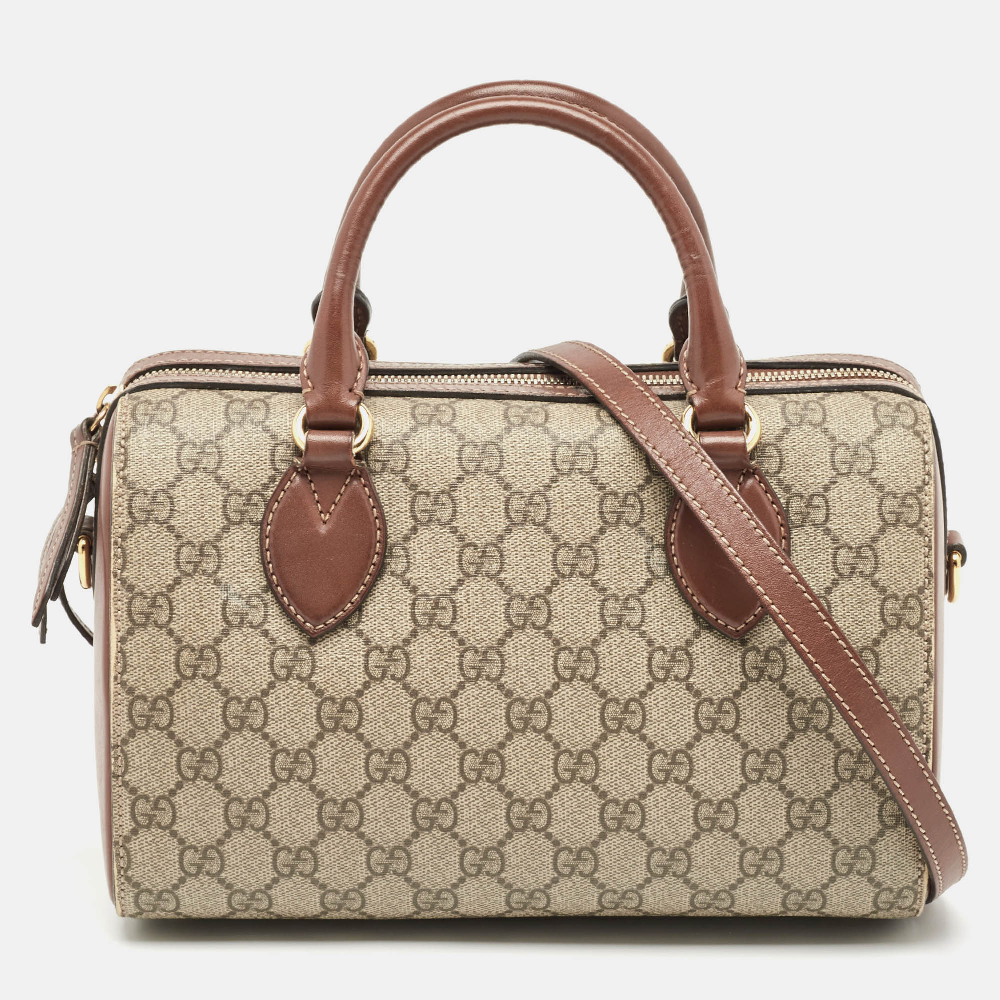 

Gucci Brown/Beige GG Supreme Canvas and Leather Small Boston Bag