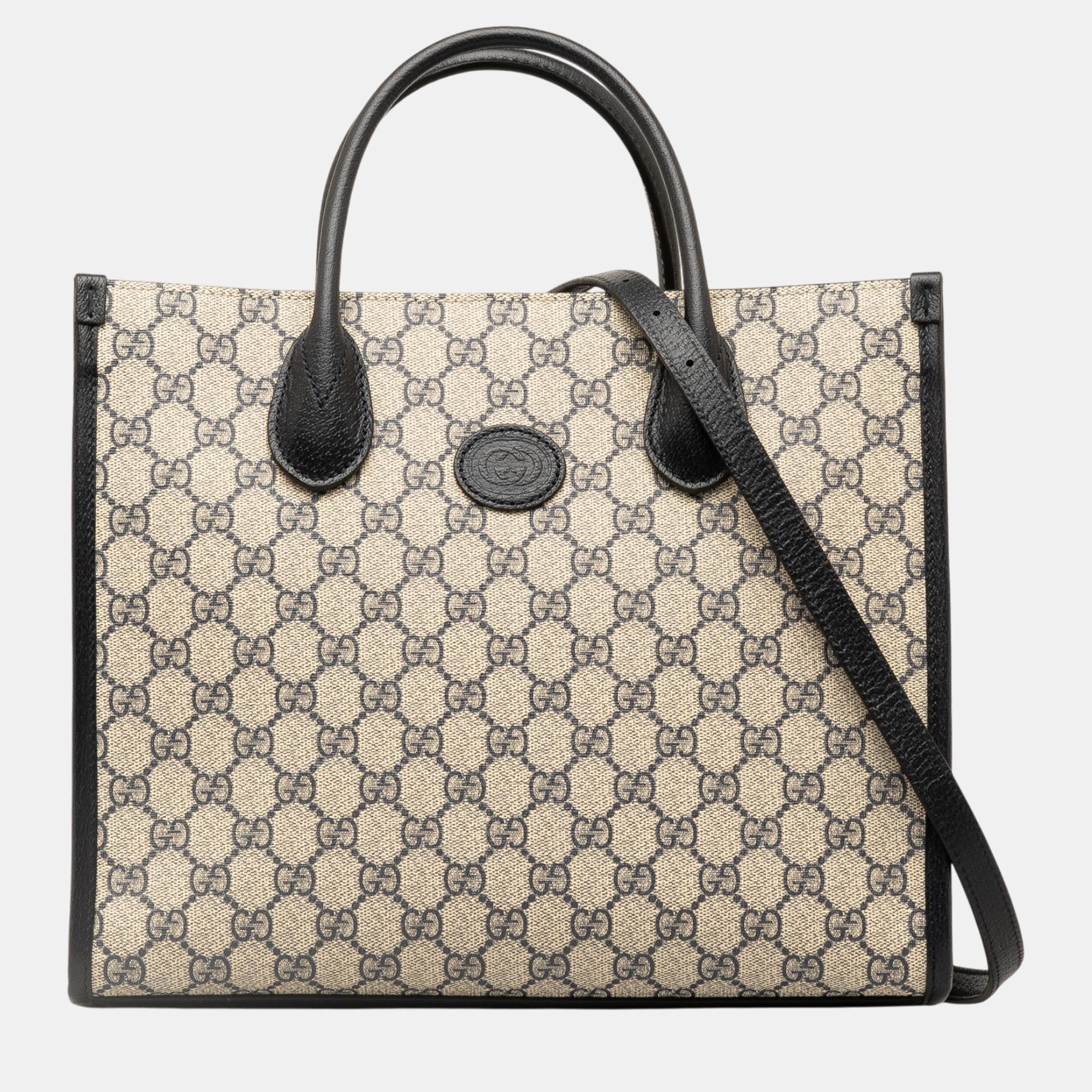 

Gucci Beige/Black Small GG Supreme Interlocking G Tote