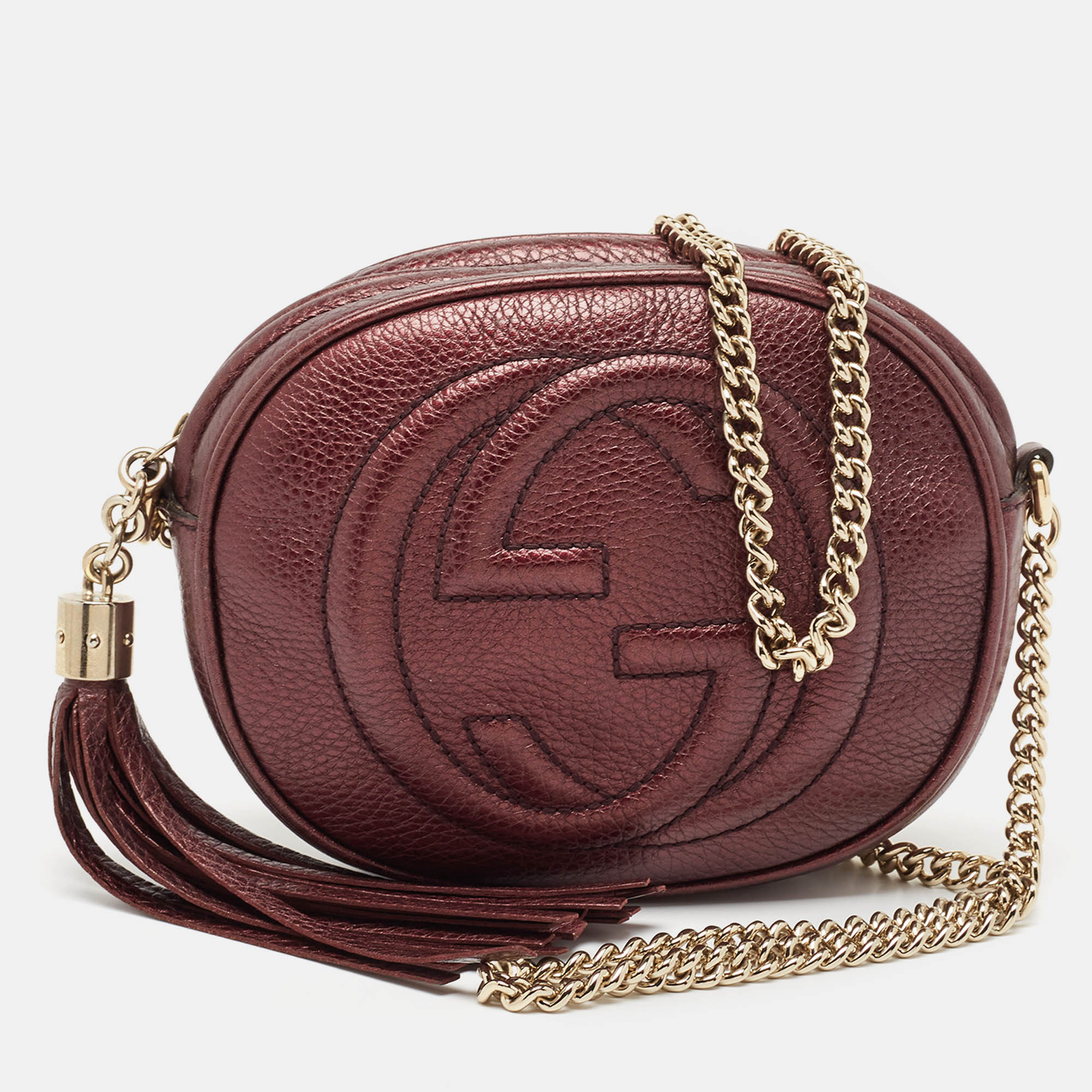 

Gucci Metallic Burgundy Leather Mini Soho Disco Chain Crossbody Bag