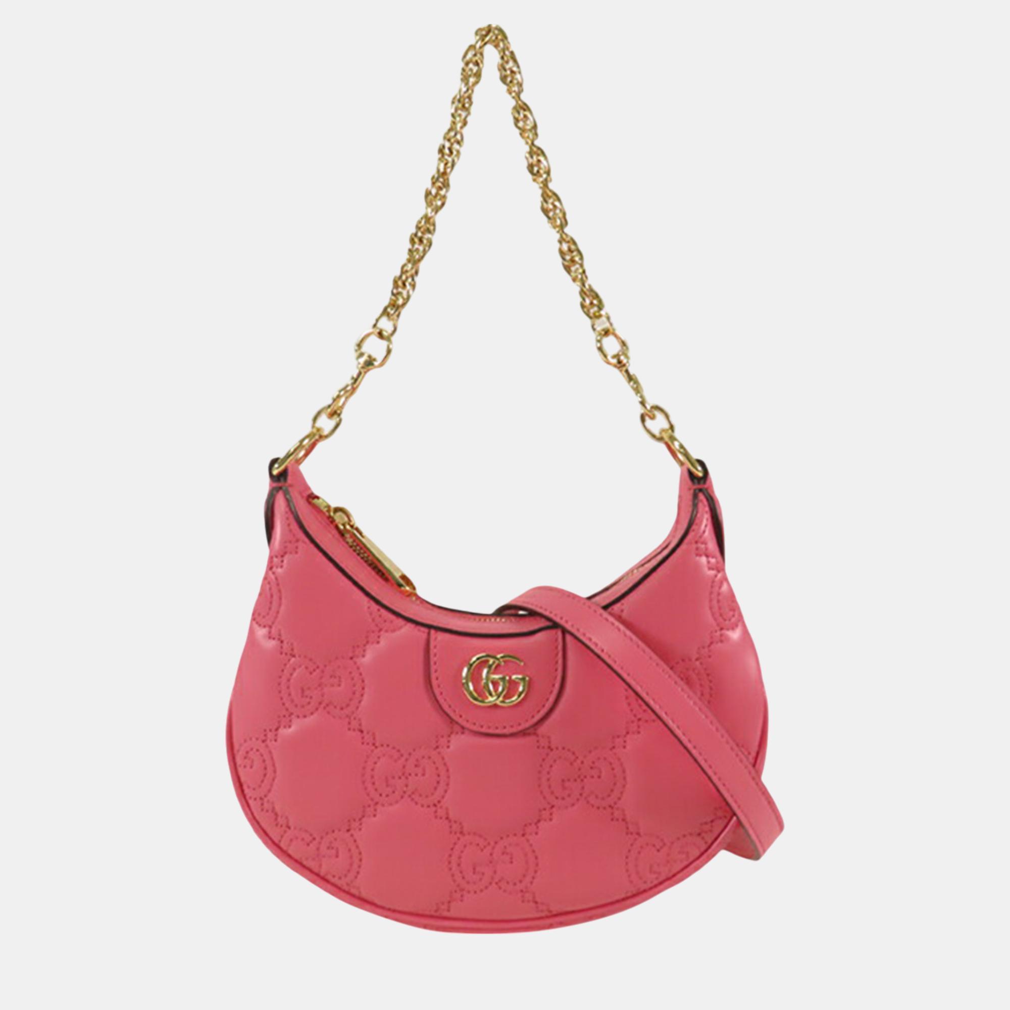 

Gucci Pink Leather GG Marmont Satchel Bag