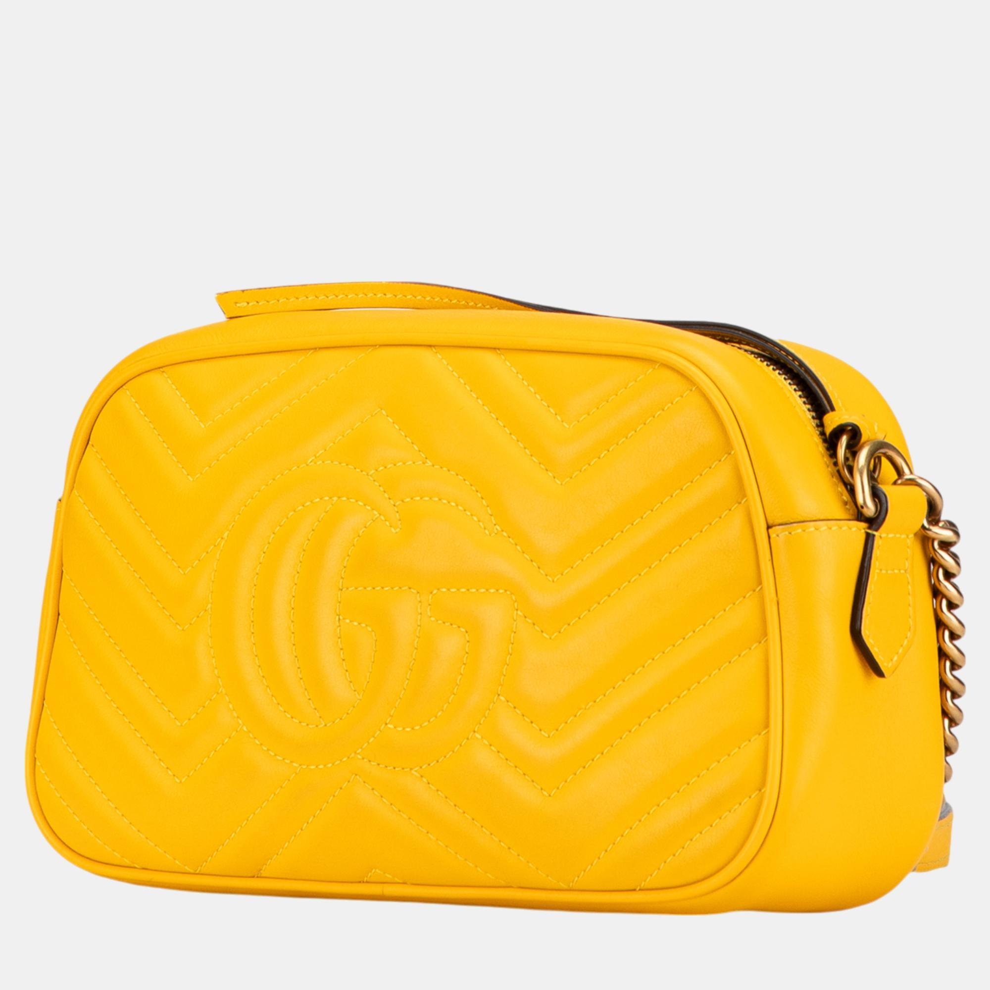Gucci Yellow Small GG Marmont Matelasse Crossbody 
