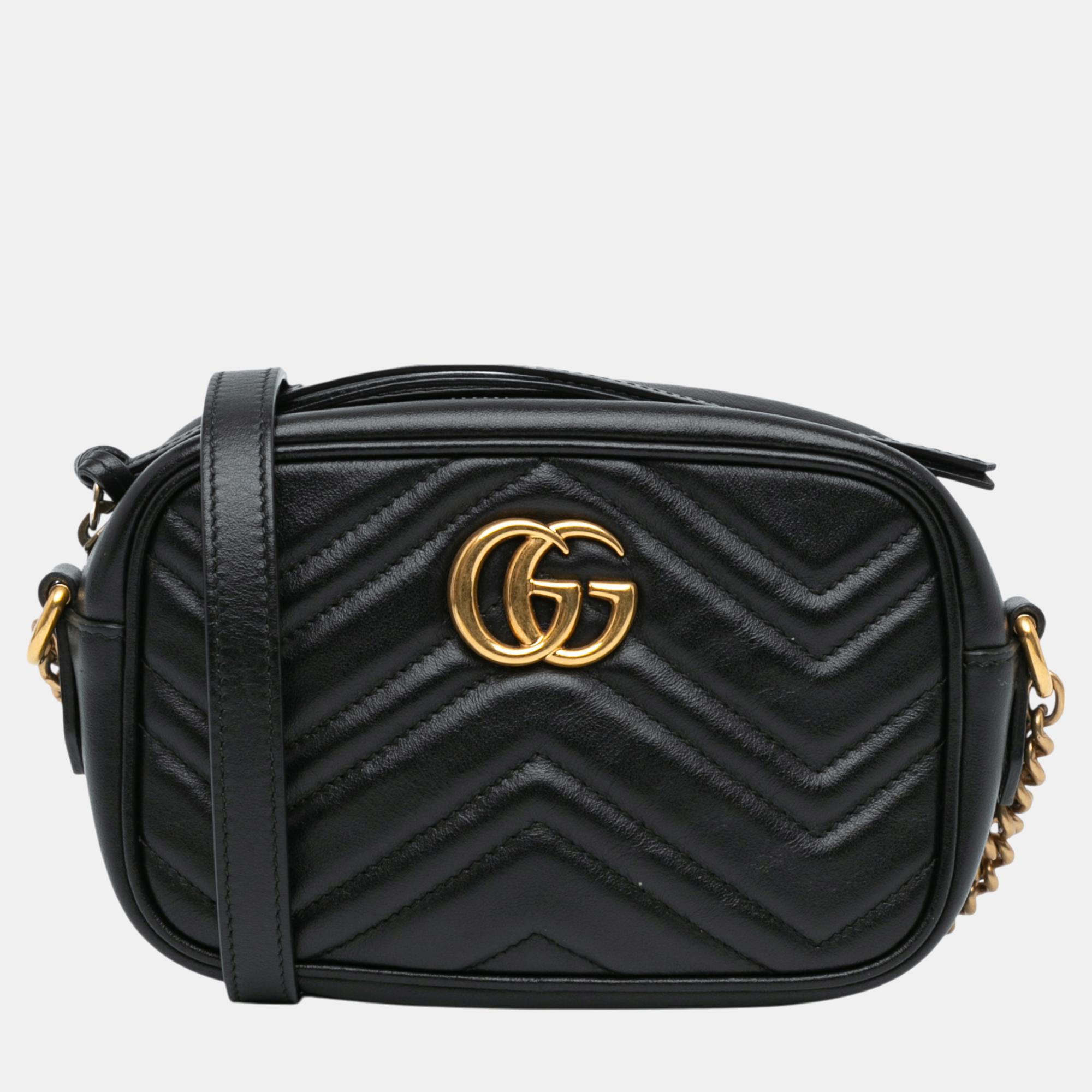 

Gucci Black Mini GG Marmont Matelasse Crossbody