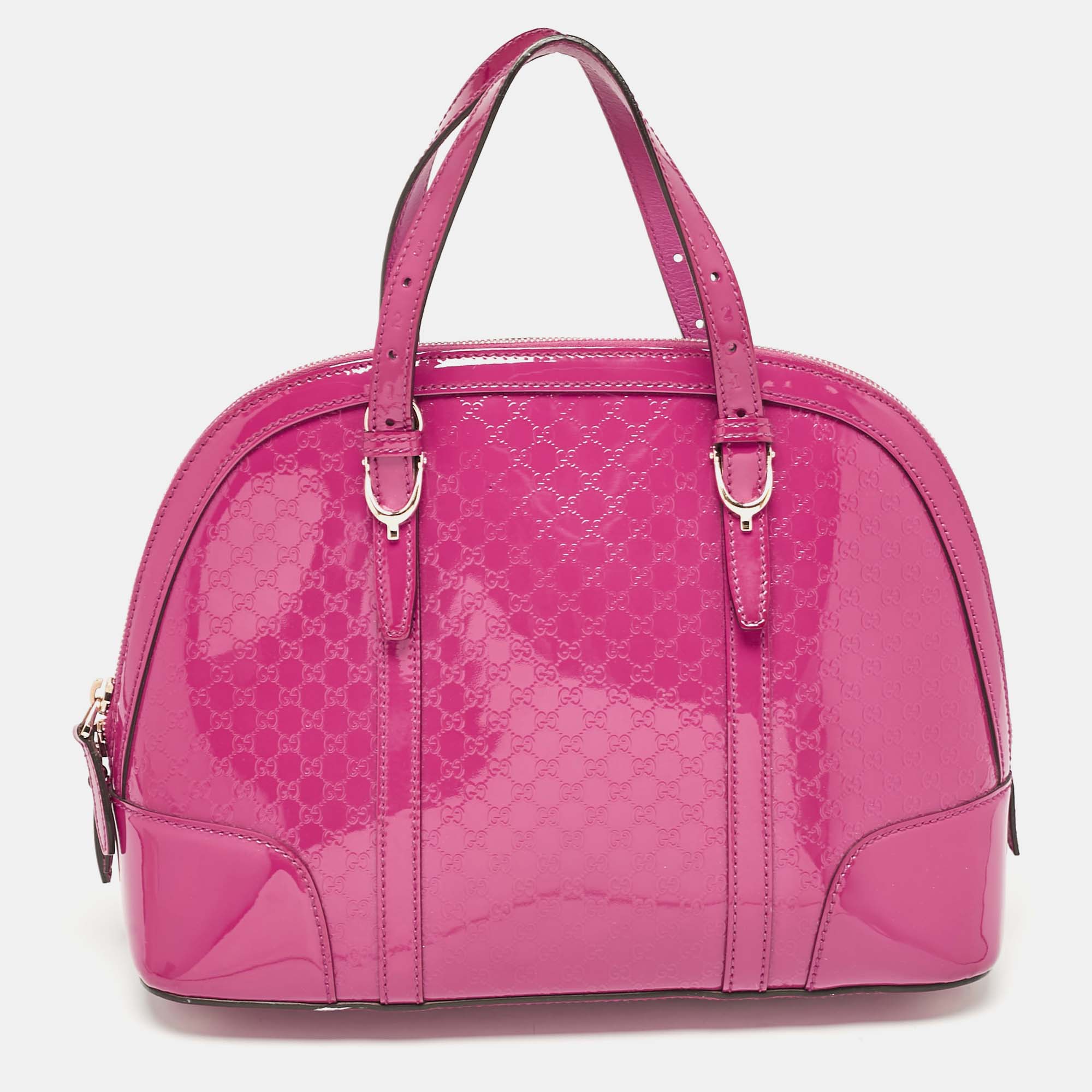 

Gucci Magenta GG Patent Leather Nice Dome Satchel, Pink