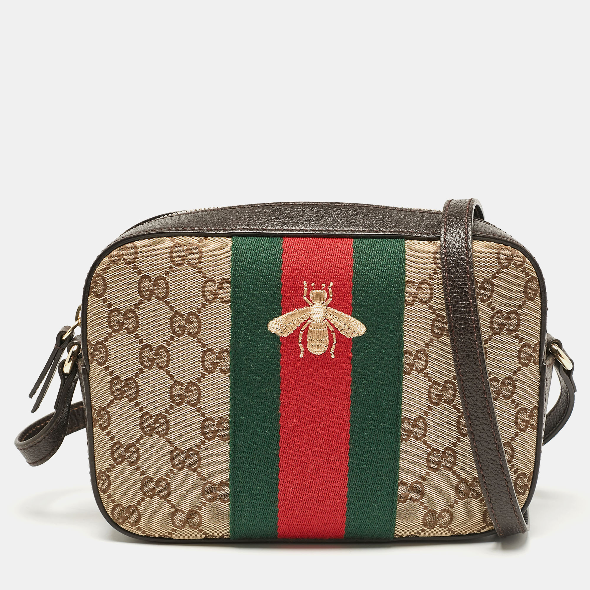 

Gucci Beige/Brown GG Canvas and Leather Webby Bee Crossbody Bag