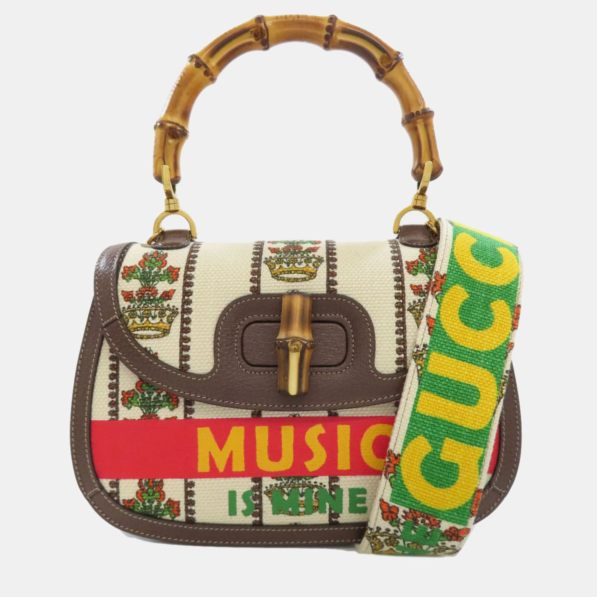 

Gucci Multicolour Canvas and Leather Bamboo Top Handle Bag, Brown