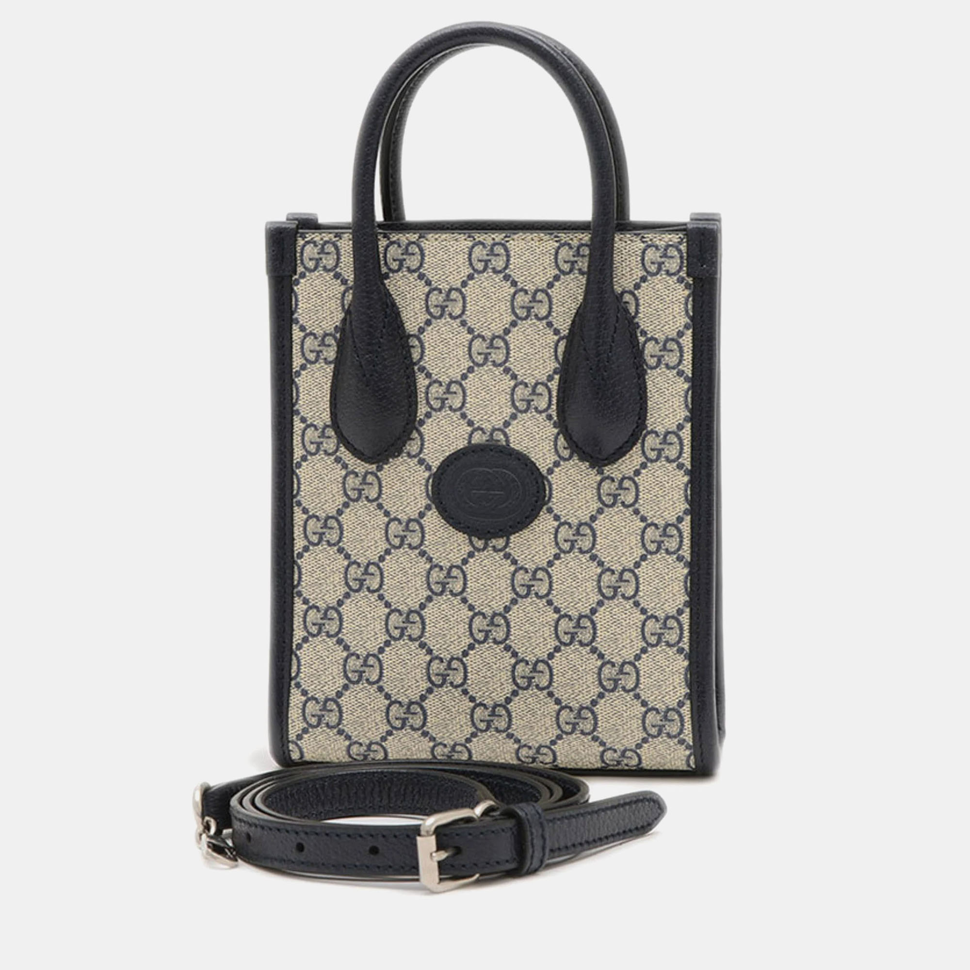 

Gucci Beige GG Supreme Canvas and Leather Interlocking G Tote Bag