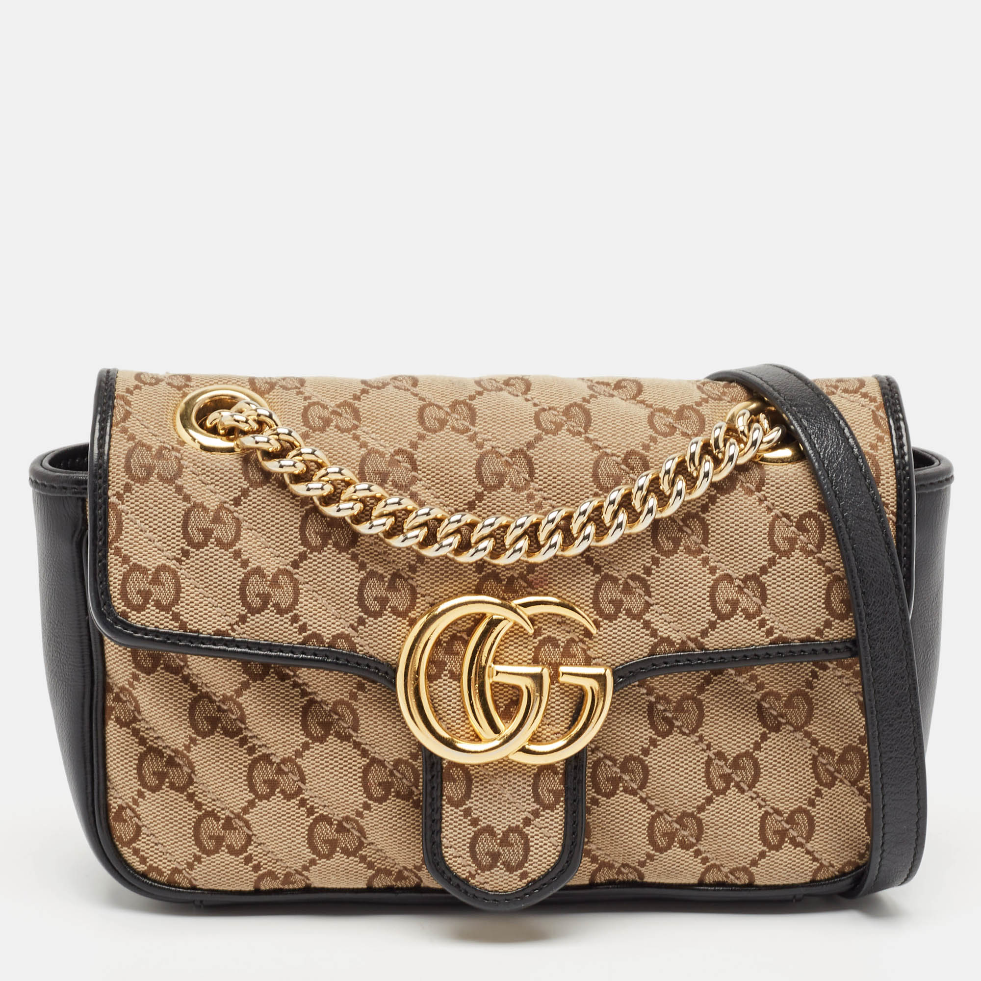 

Gucci Black/Beige Matelassé GG Canvas Mini GG Marmont Shoulder Bag